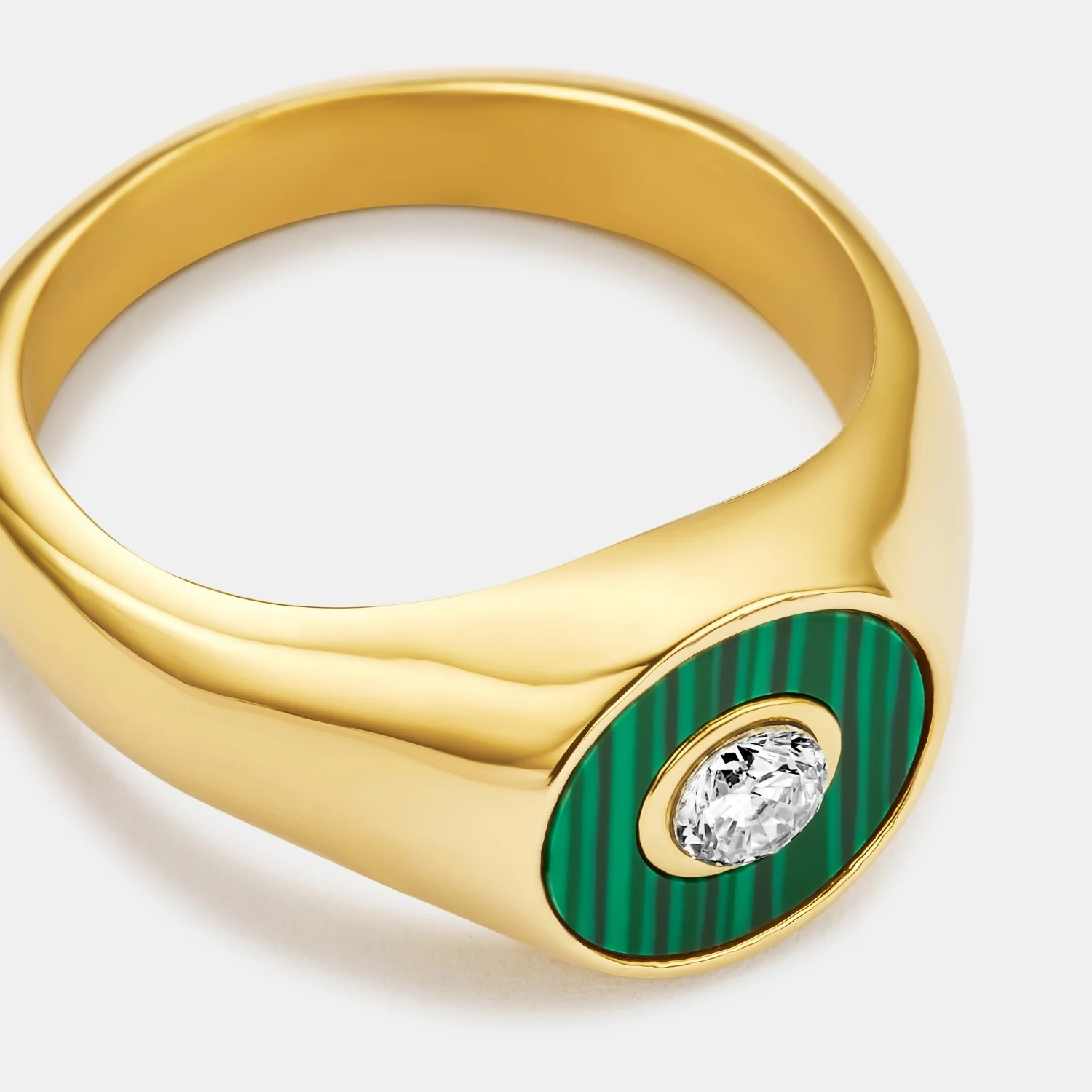 Malachite Round Gem Signet Ring (Gold) - Image 2