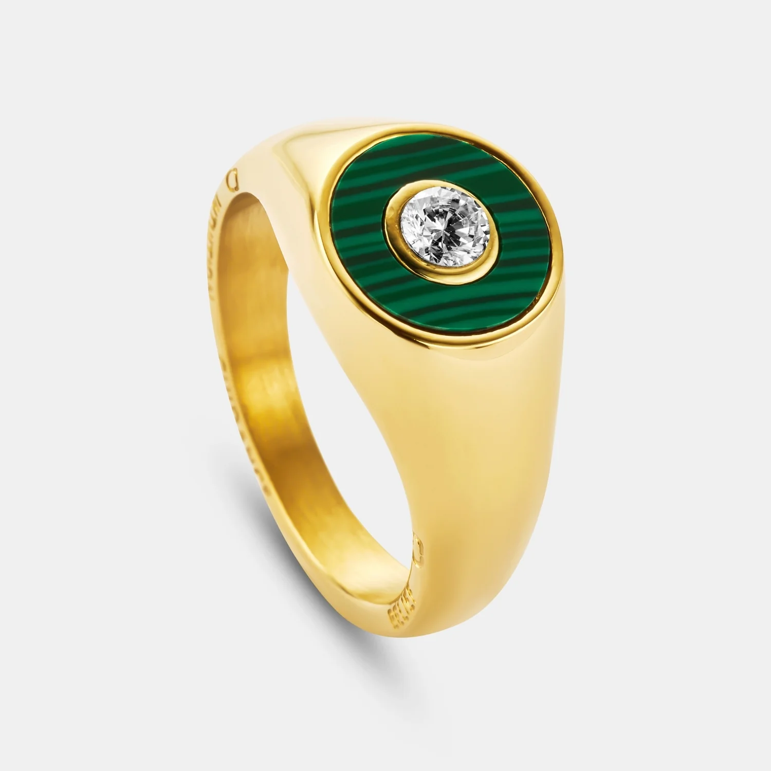 Malachite Round Gem Signet Ring (Gold) - Image 3