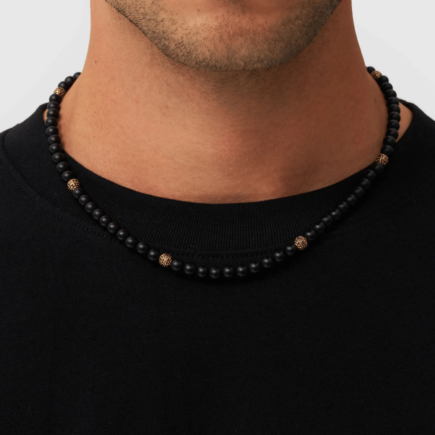 Matte Onyx Beaded Necklace (Gold) - Image 2