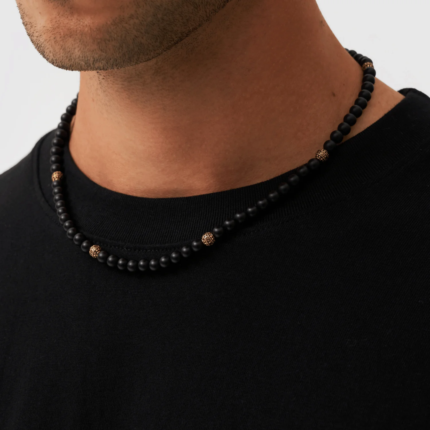 Matte Onyx Beaded Necklace (Gold) - Image 3