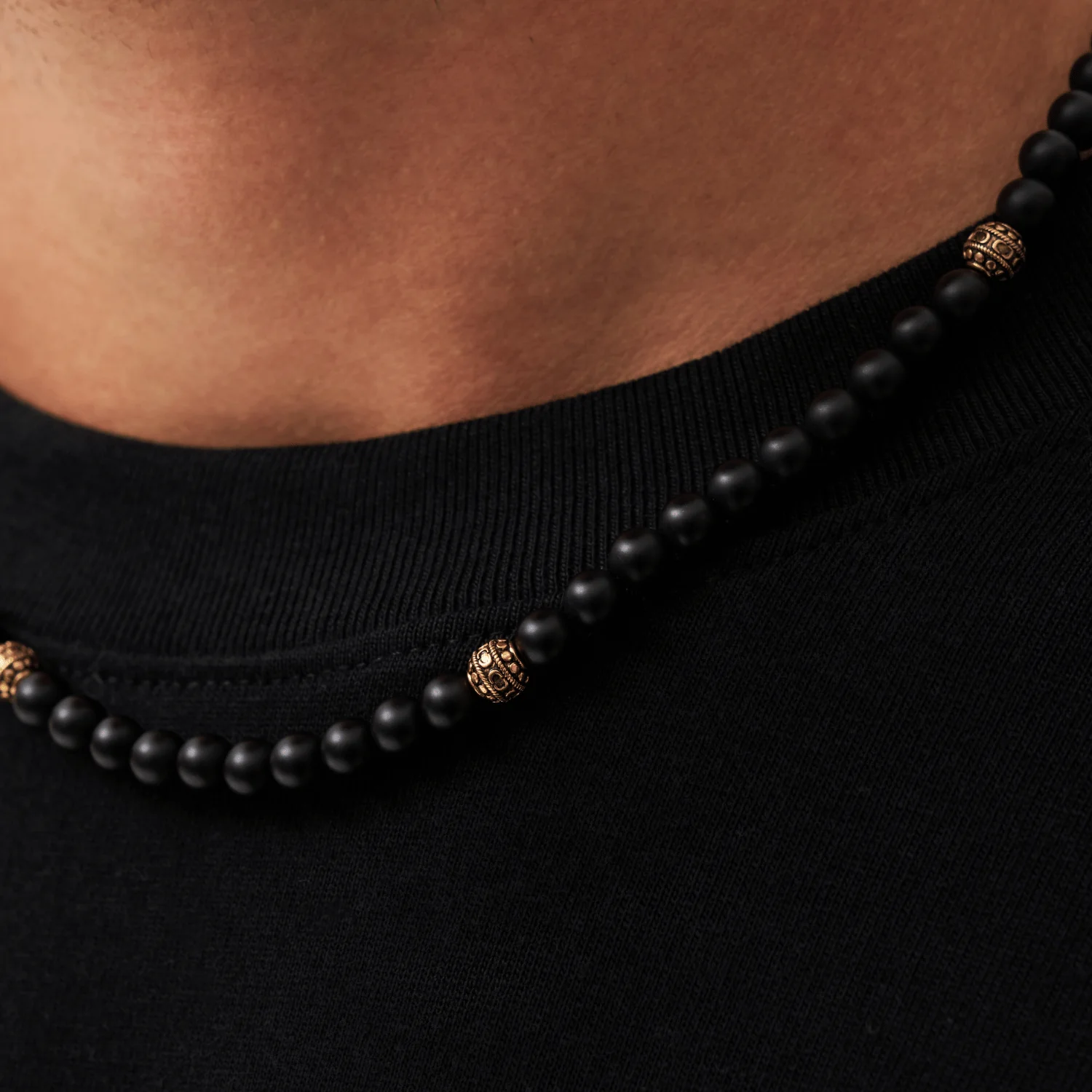 Matte Onyx Beaded Necklace (Gold) - Image 4