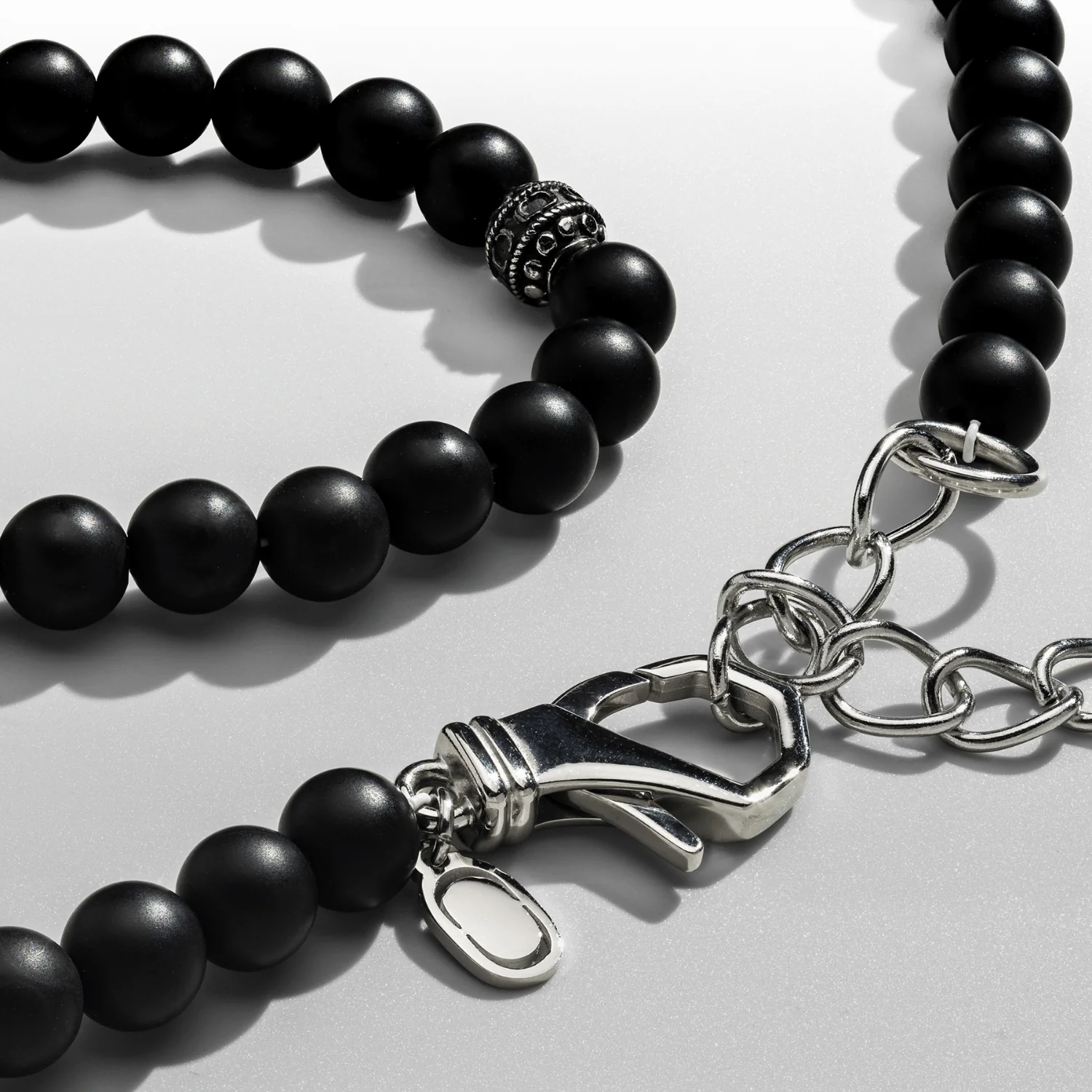 Matte Onyx Beaded Necklace (Silver) - Image 5
