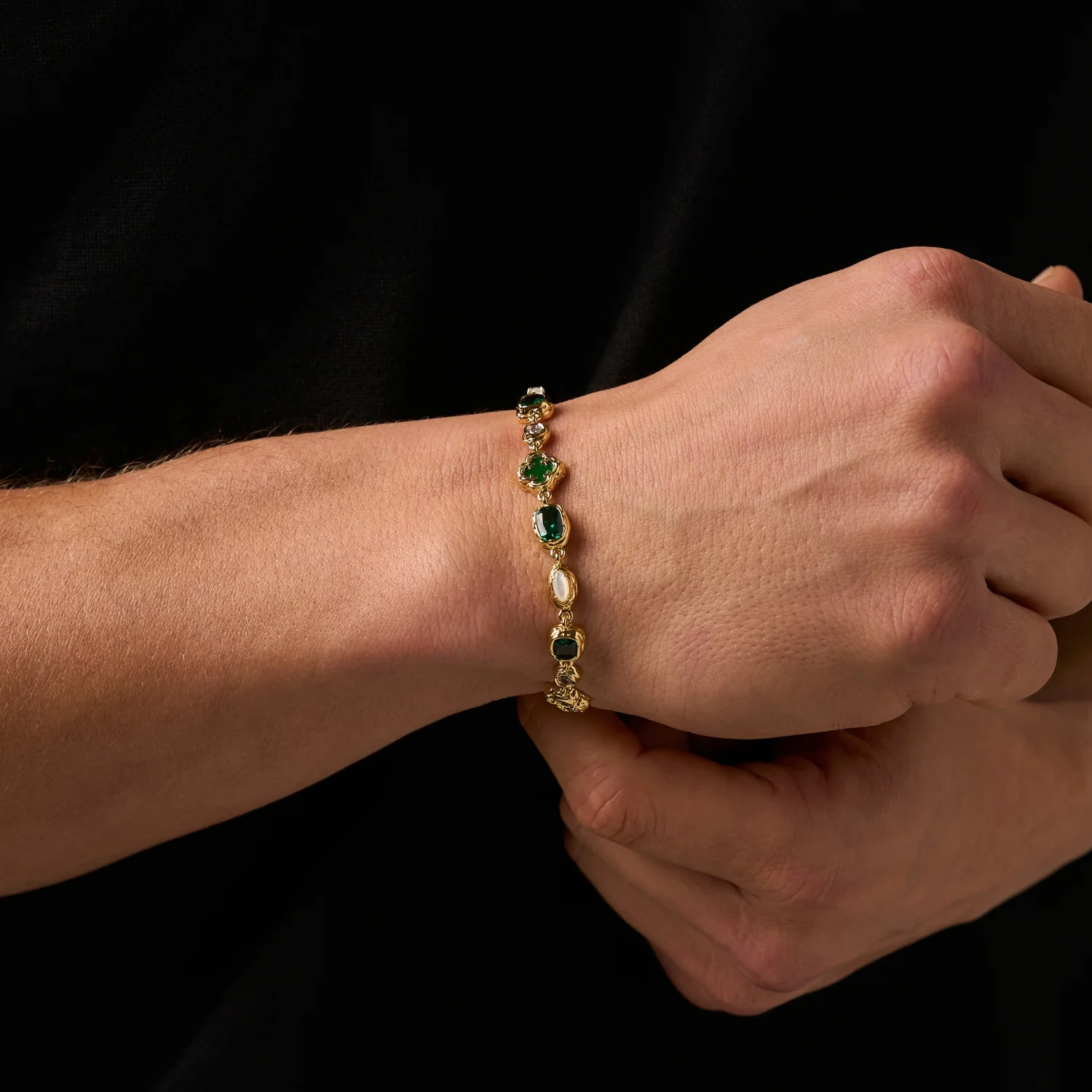 Melted Emerald Gemstone Bracelet (Gold) - Image 3