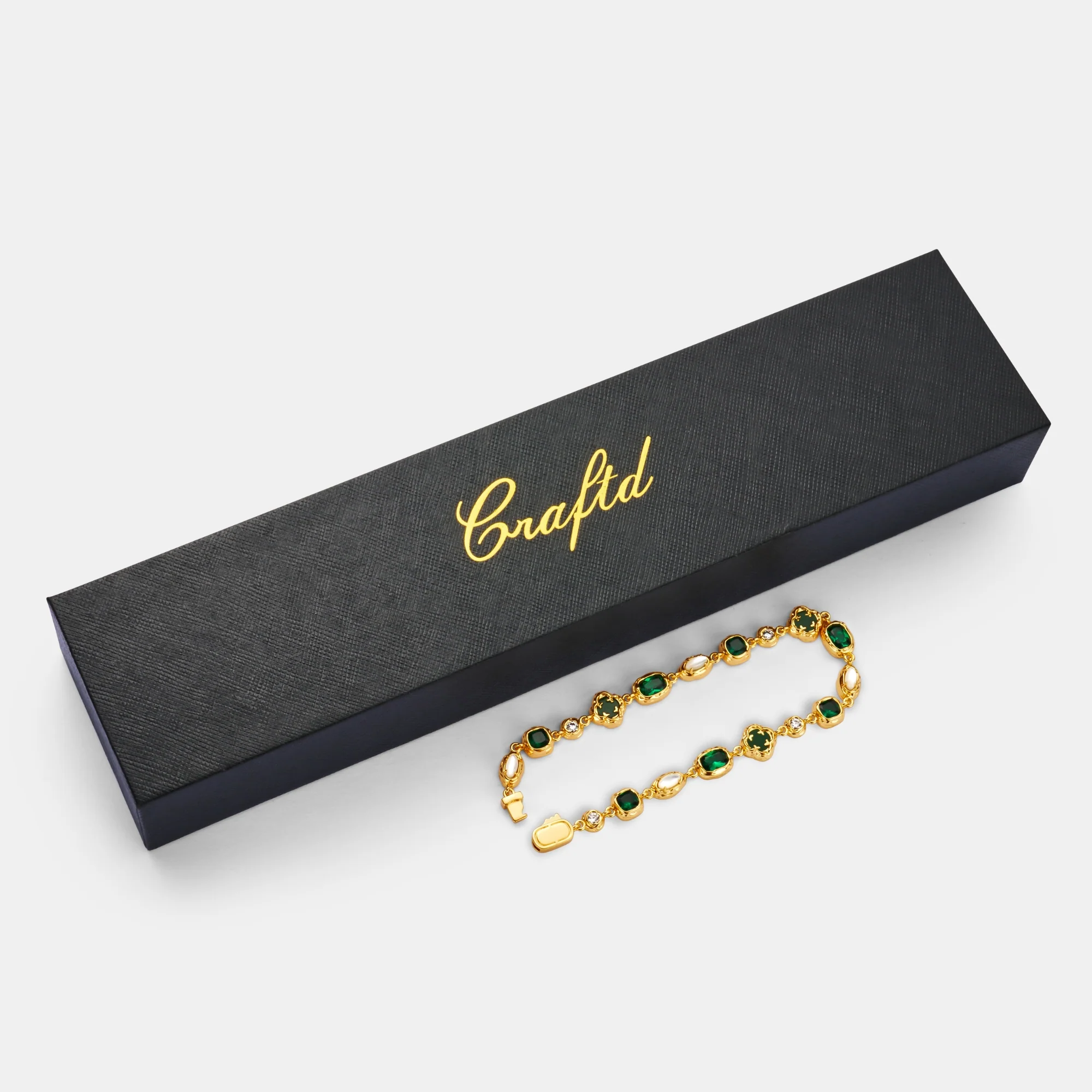 Melted Emerald Gemstone Bracelet (Gold) - Image 4