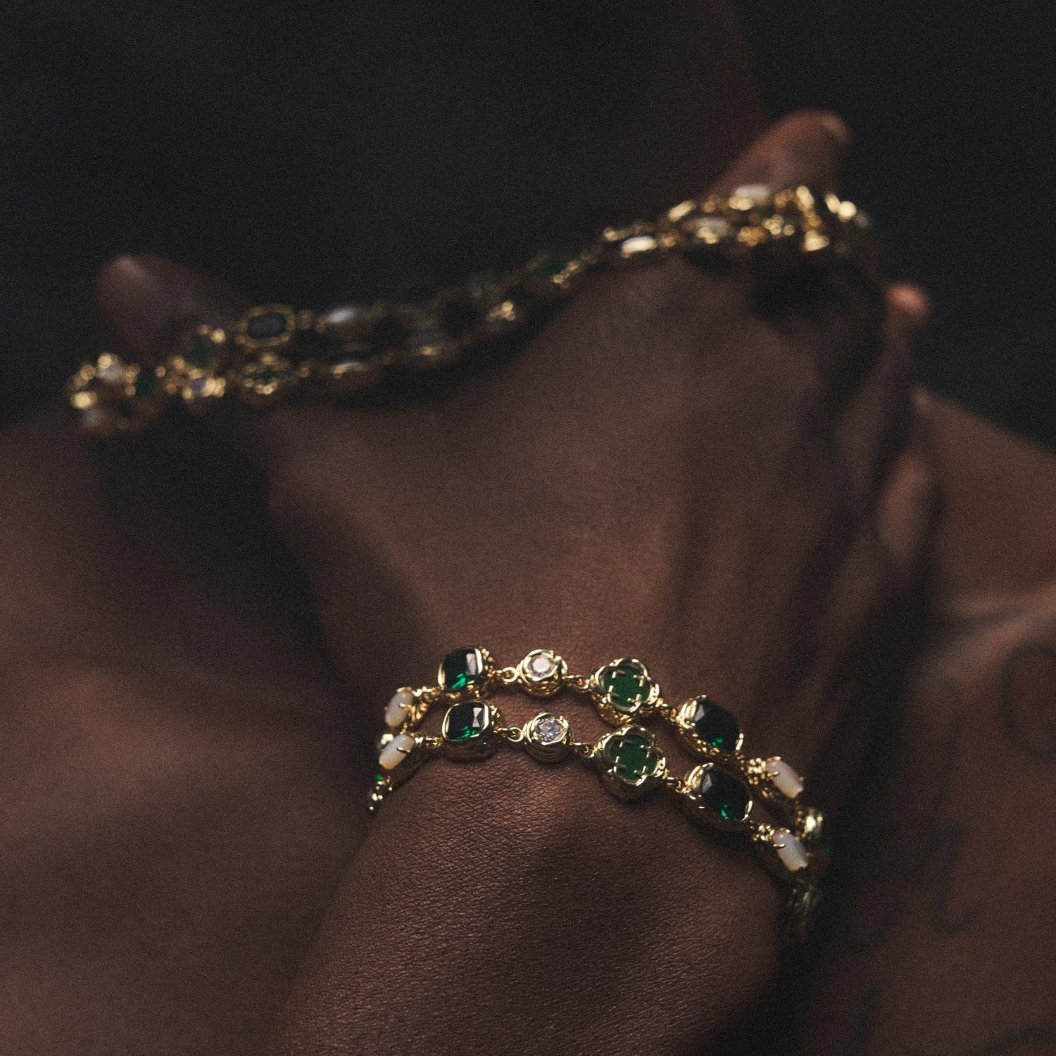 Melted Emerald Gemstone Bracelet (Gold) - Image 7
