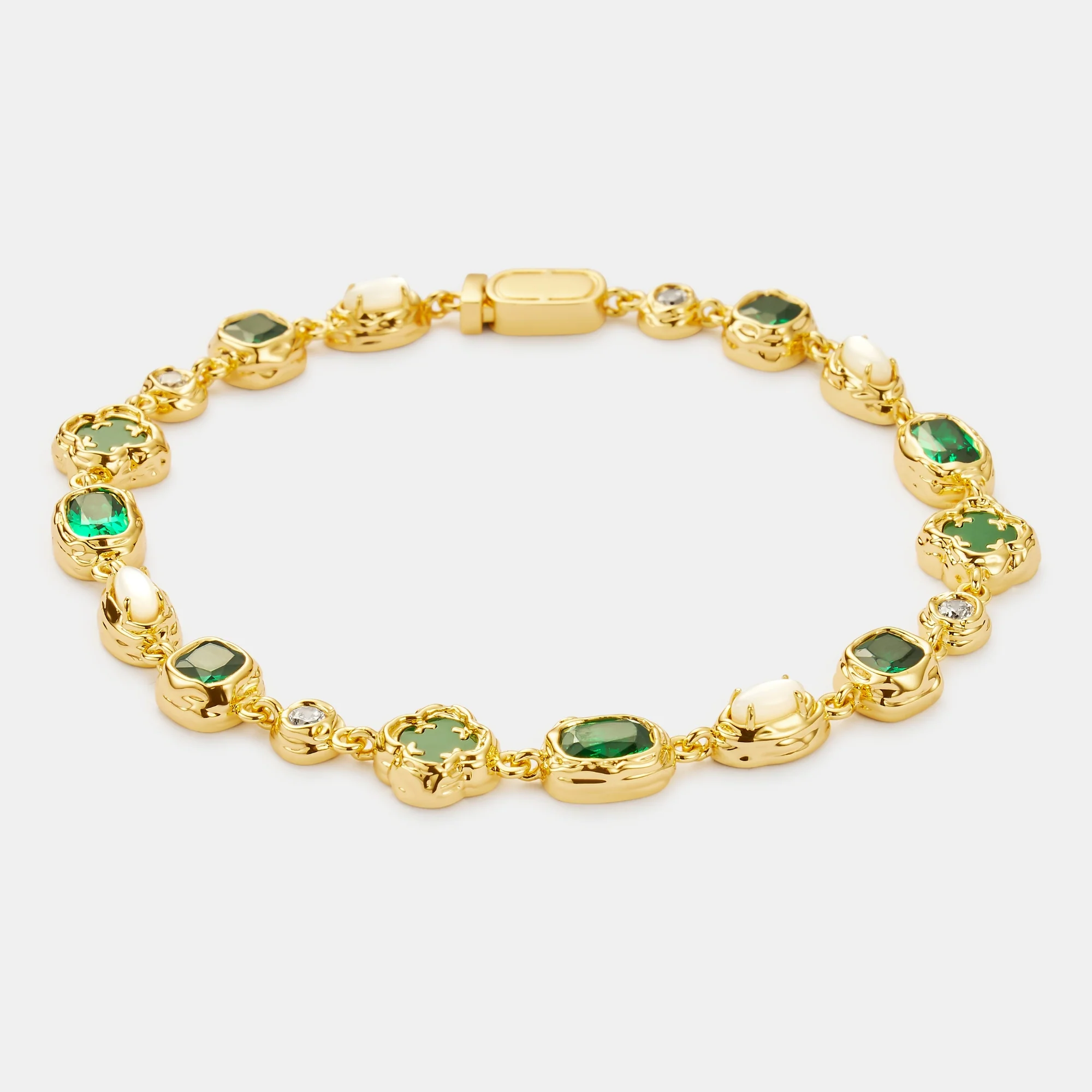 Melted Emerald Gemstone Bracelet (Gold) - Image 8
