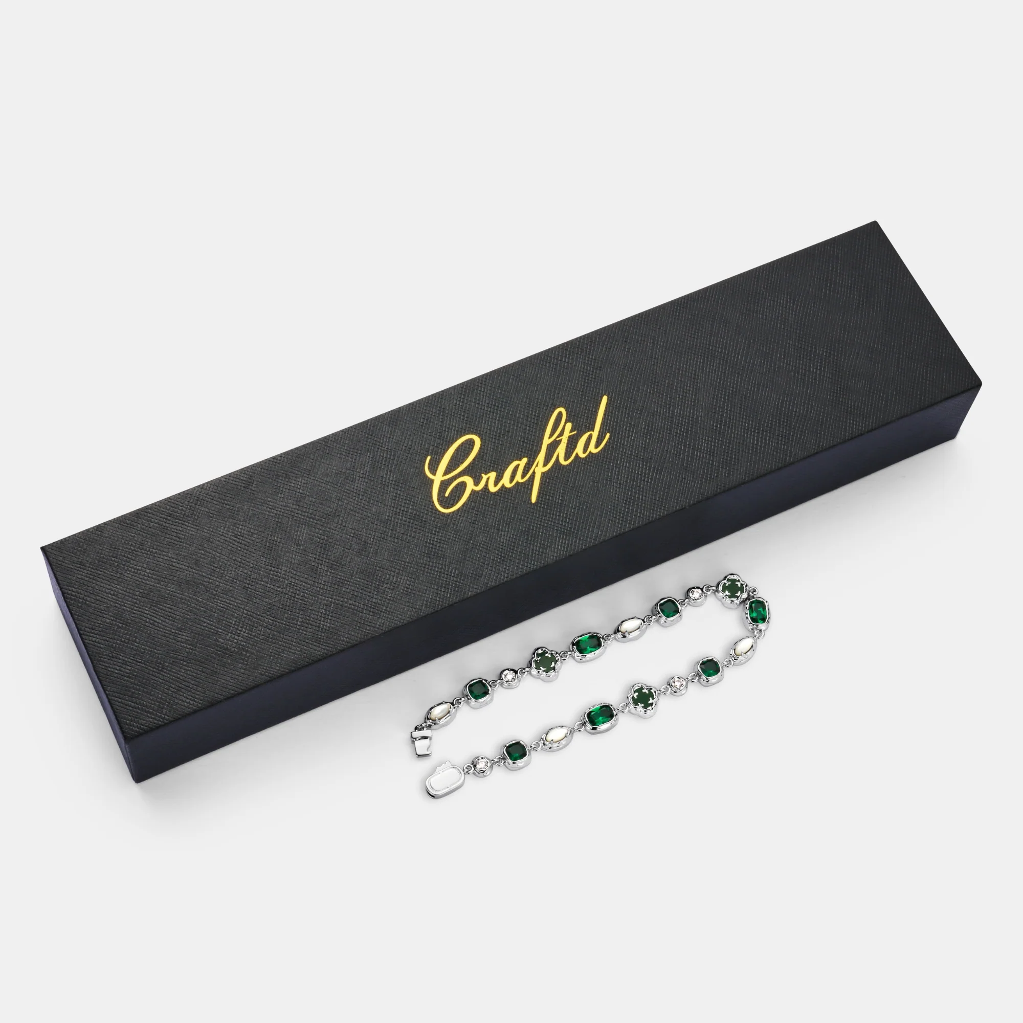 Melted Emerald Gemstone Bracelet (Silver) - Image 4