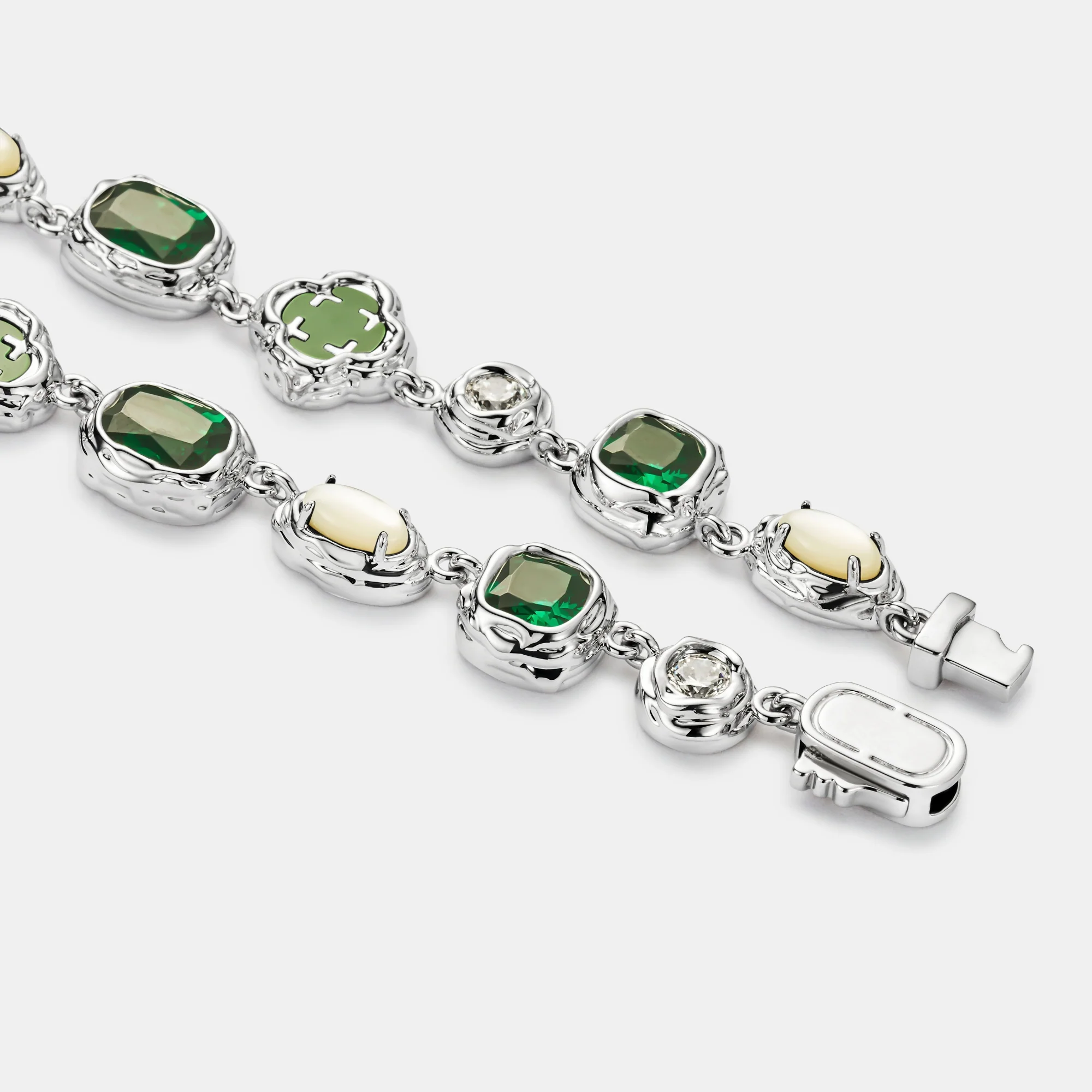 Melted Emerald Gemstone Necklace (Silver) - Image 5