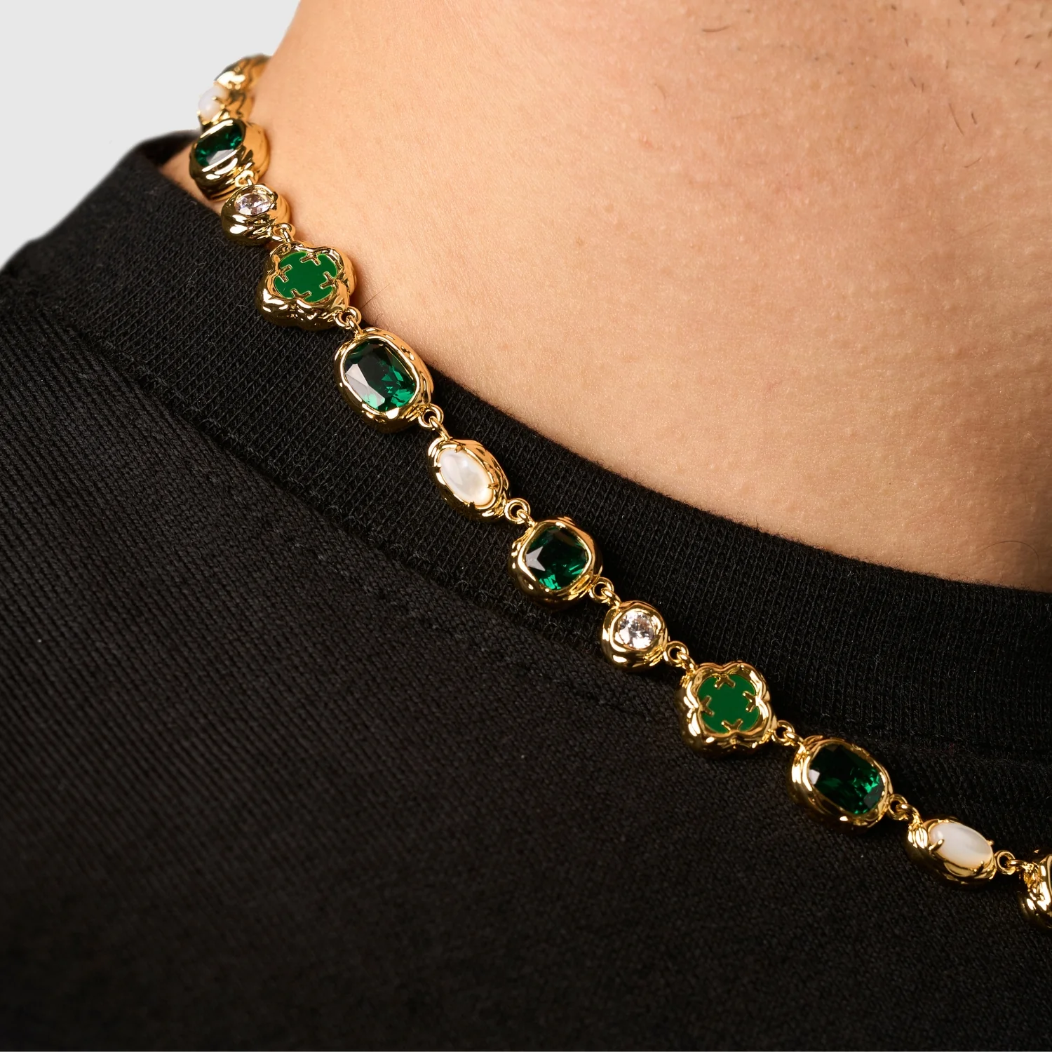 Melted Emerald Gemstone Necklace (Gold) - Image 3