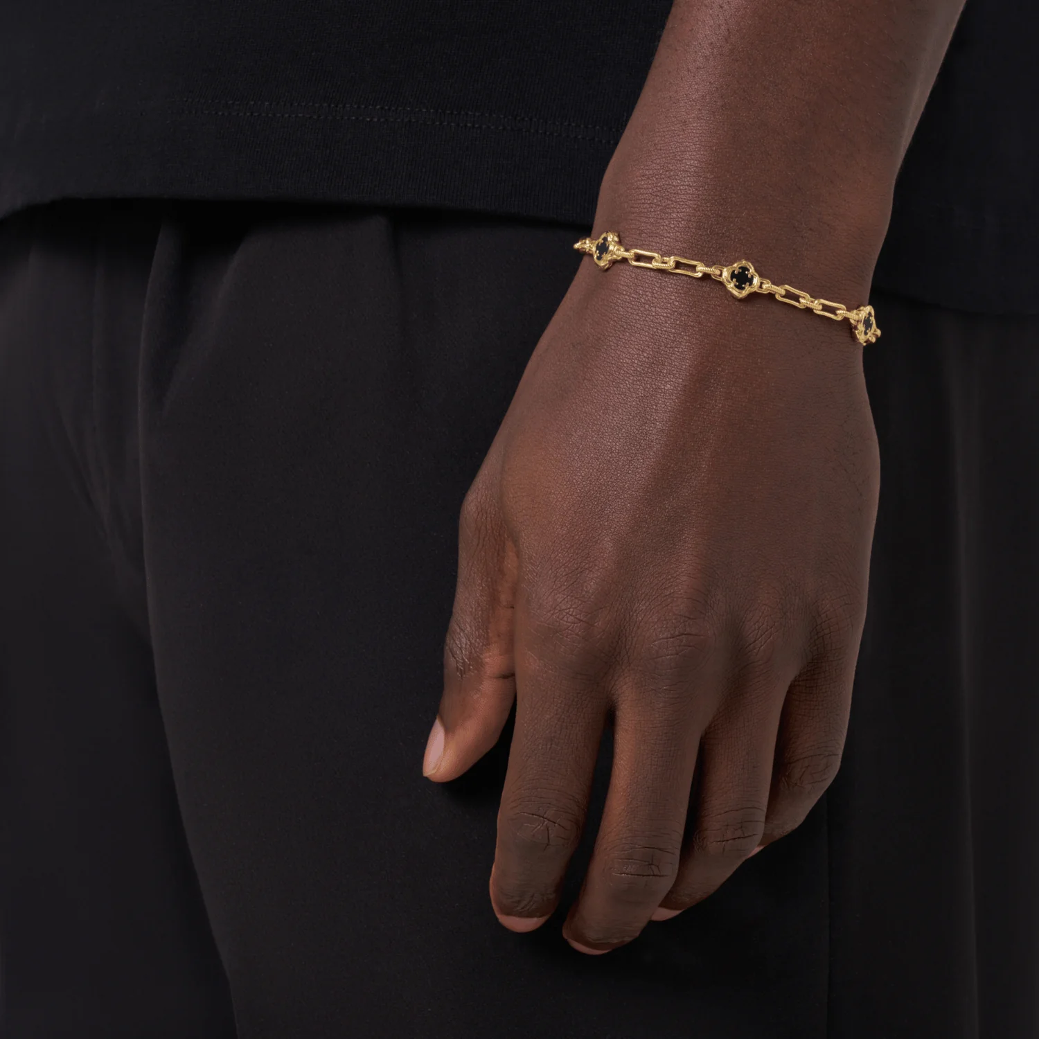 Melted Onyx Clover Stone Bracelet (18ct Gold) | Sterling Silver - Image 2