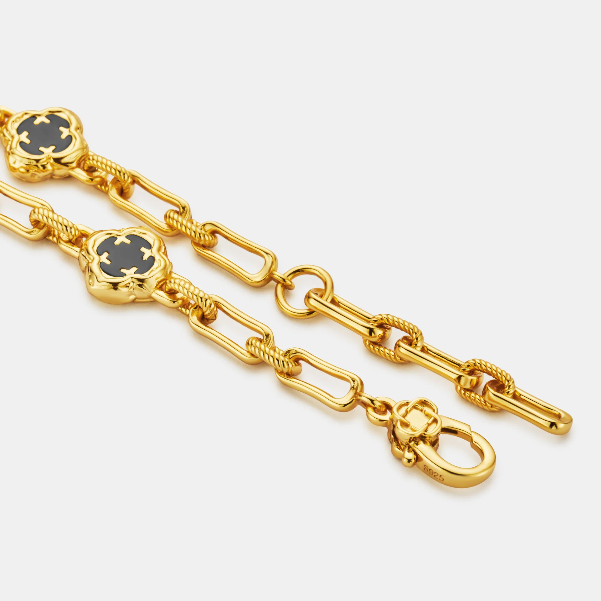Melted Onyx Clover Stone Bracelet (18ct Gold) | Sterling Silver - Image 6