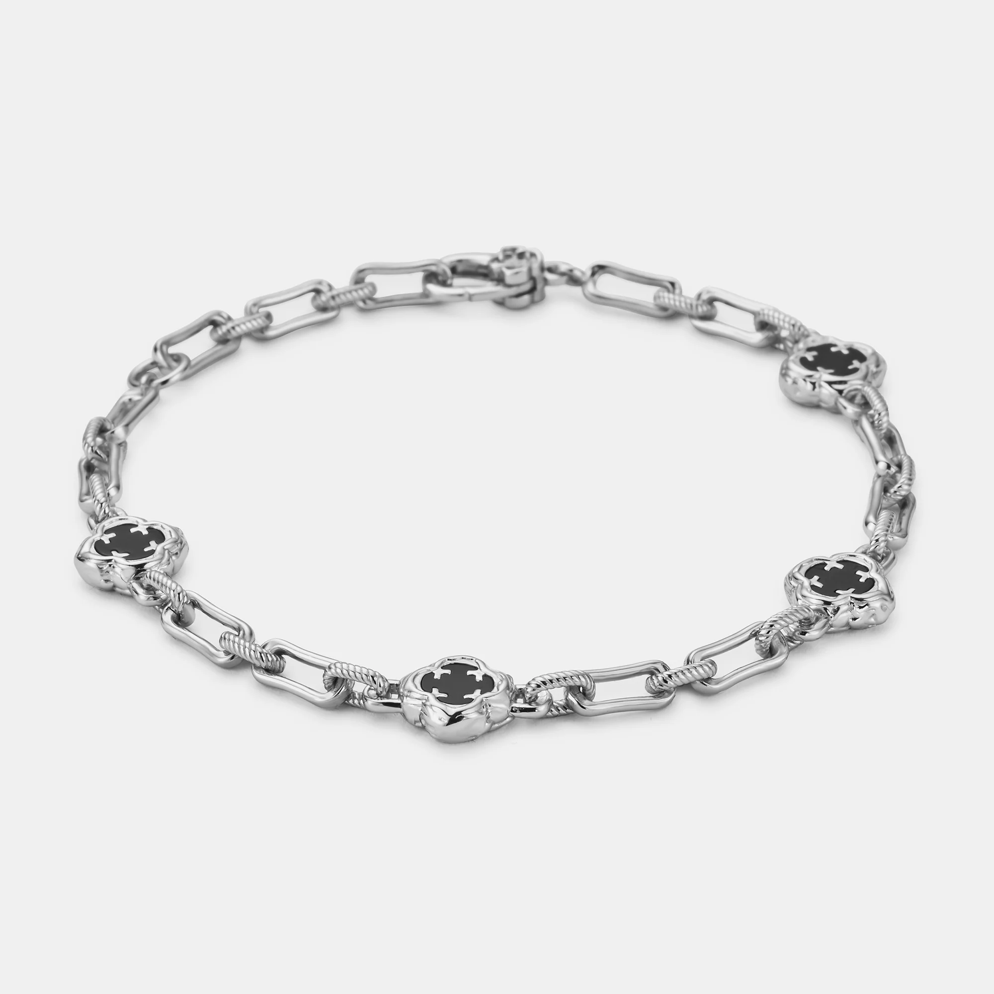 Melted Onyx Clover Stone Bracelet (Silver) | Sterling Silver - Image 2