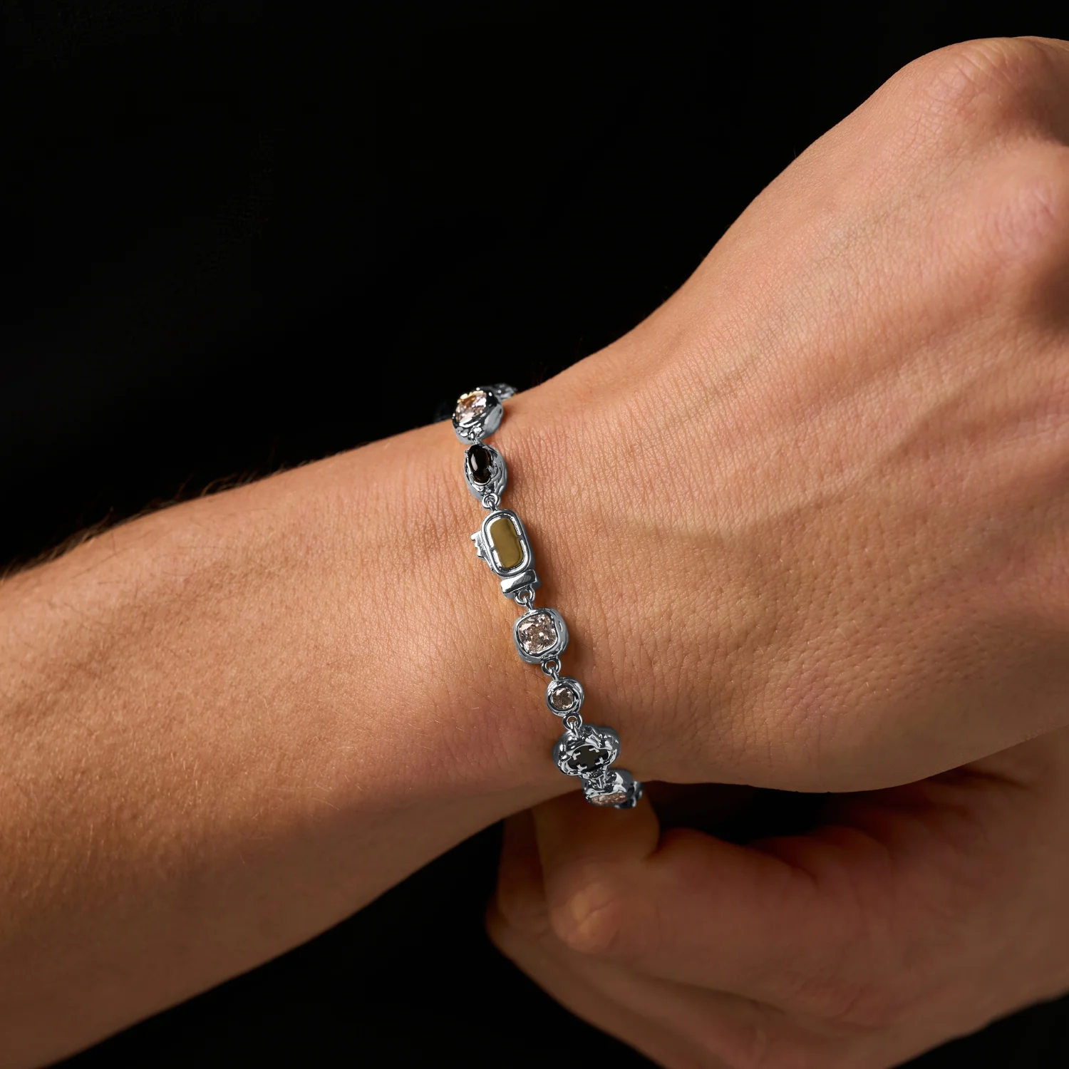 Melted Onyx Gemstone Bracelet (Silver) - Image 3