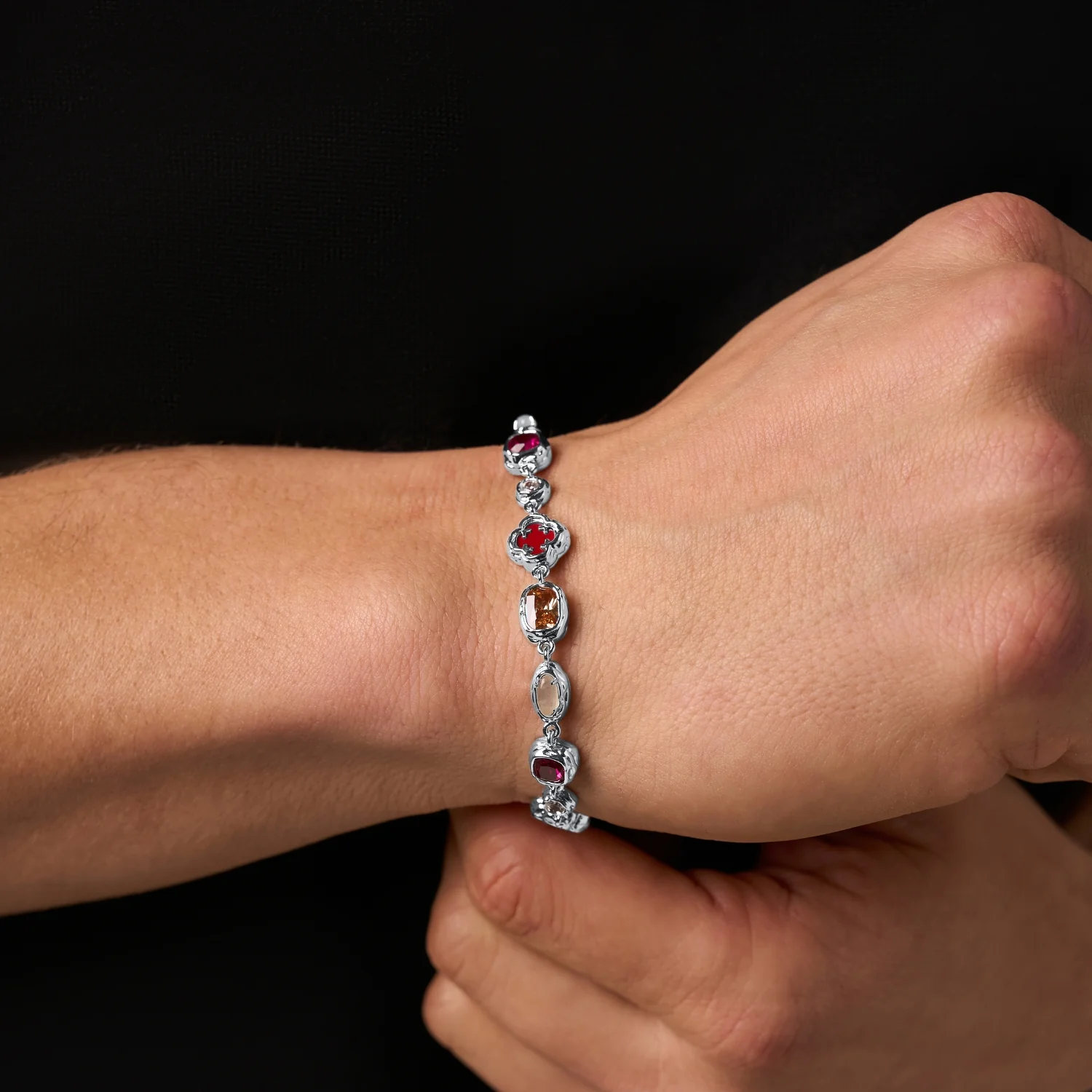 Melted Ruby Gemstone Bracelet (Silver) - Image 3