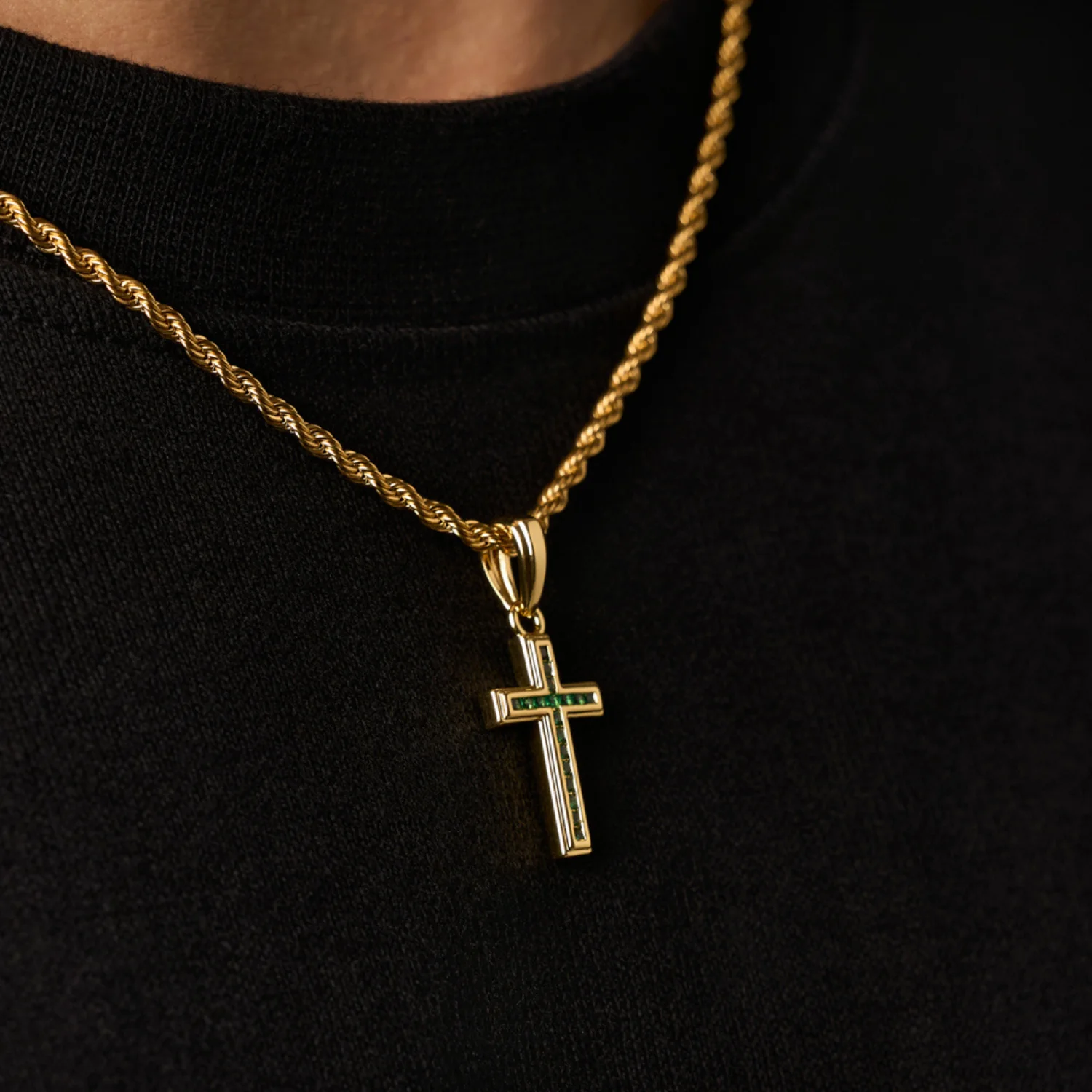 Mini Emerald Stone Cross (Gold) - Image 4