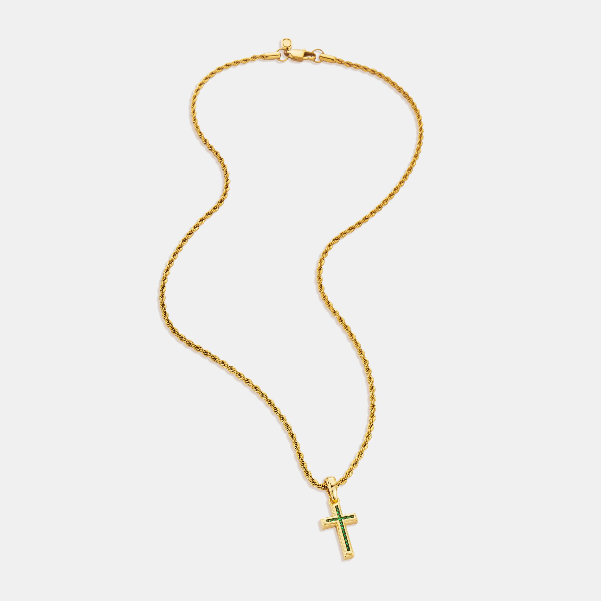Mini Emerald Stone Cross (Gold) - Image 5