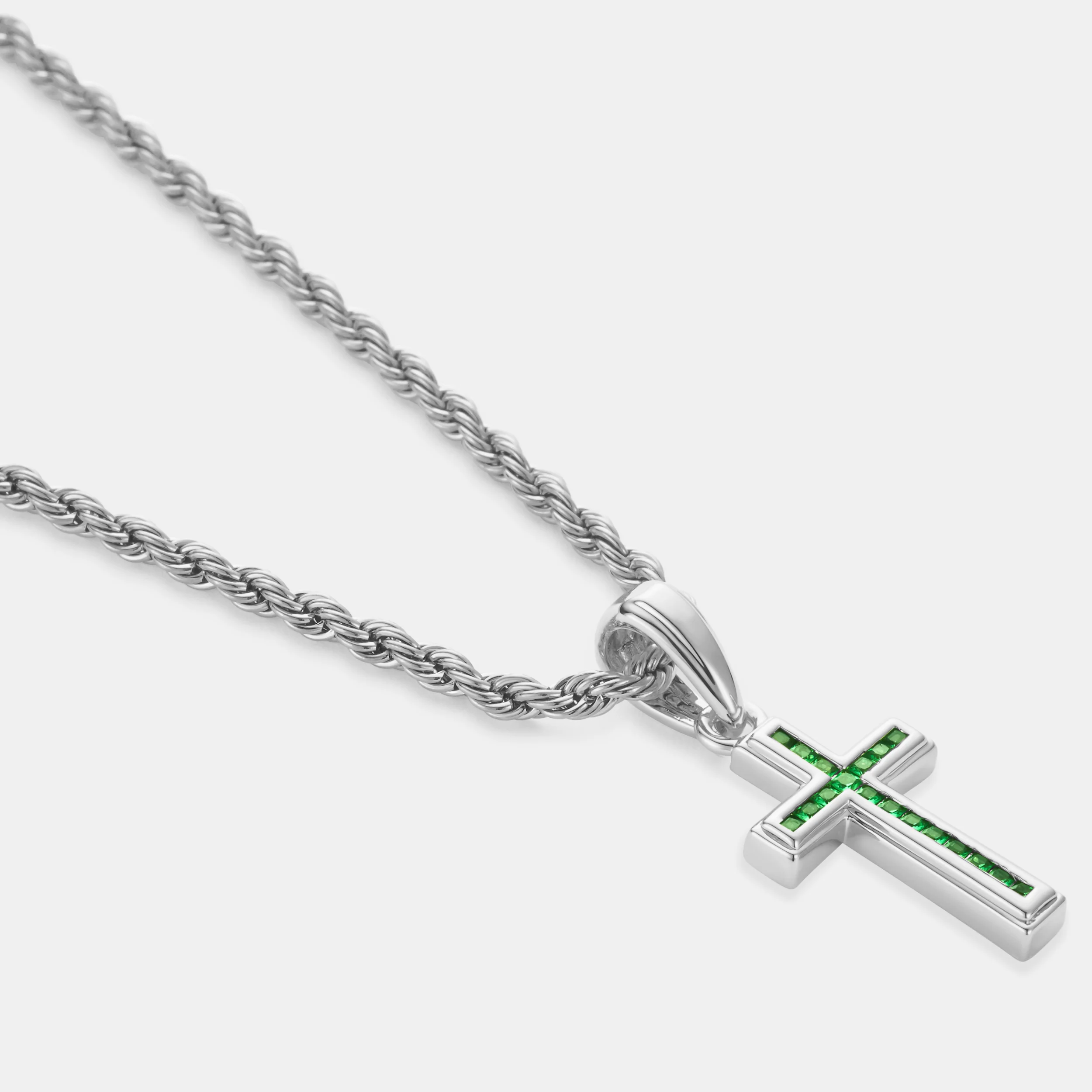 Mini Emerald Stone Cross (Silver) - Image 3