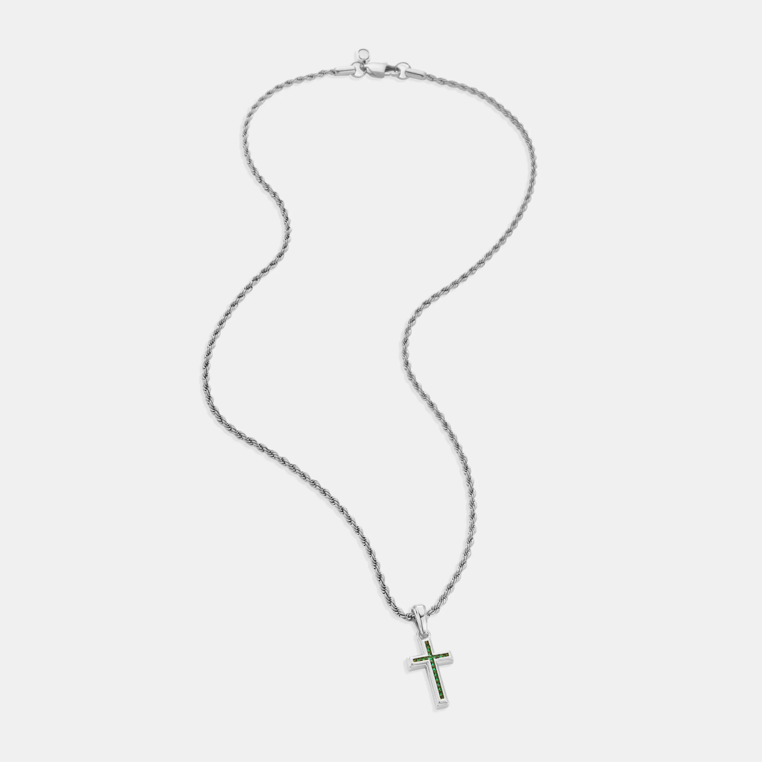 Mini Emerald Stone Cross (Silver) - Image 5