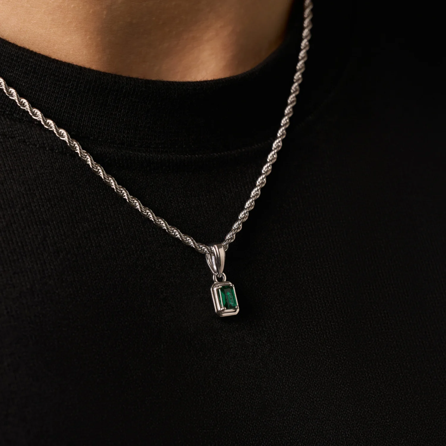 Mini Emerald Stone Rectangle (Silver) - Image 4