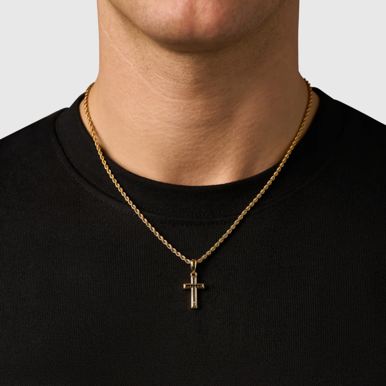 Mini Onyx Stone Cross (Gold) - Image 2