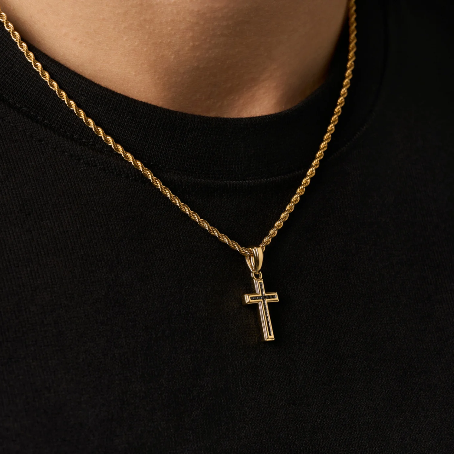 Mini Onyx Stone Cross (Gold) - Image 4