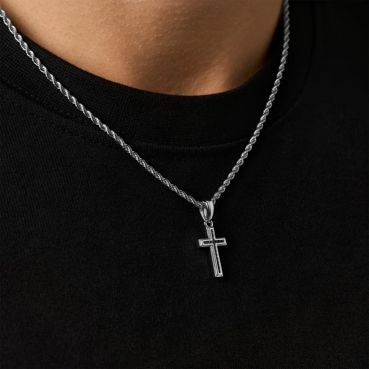 Mini Onyx Stone Cross (Silver) - Image 4