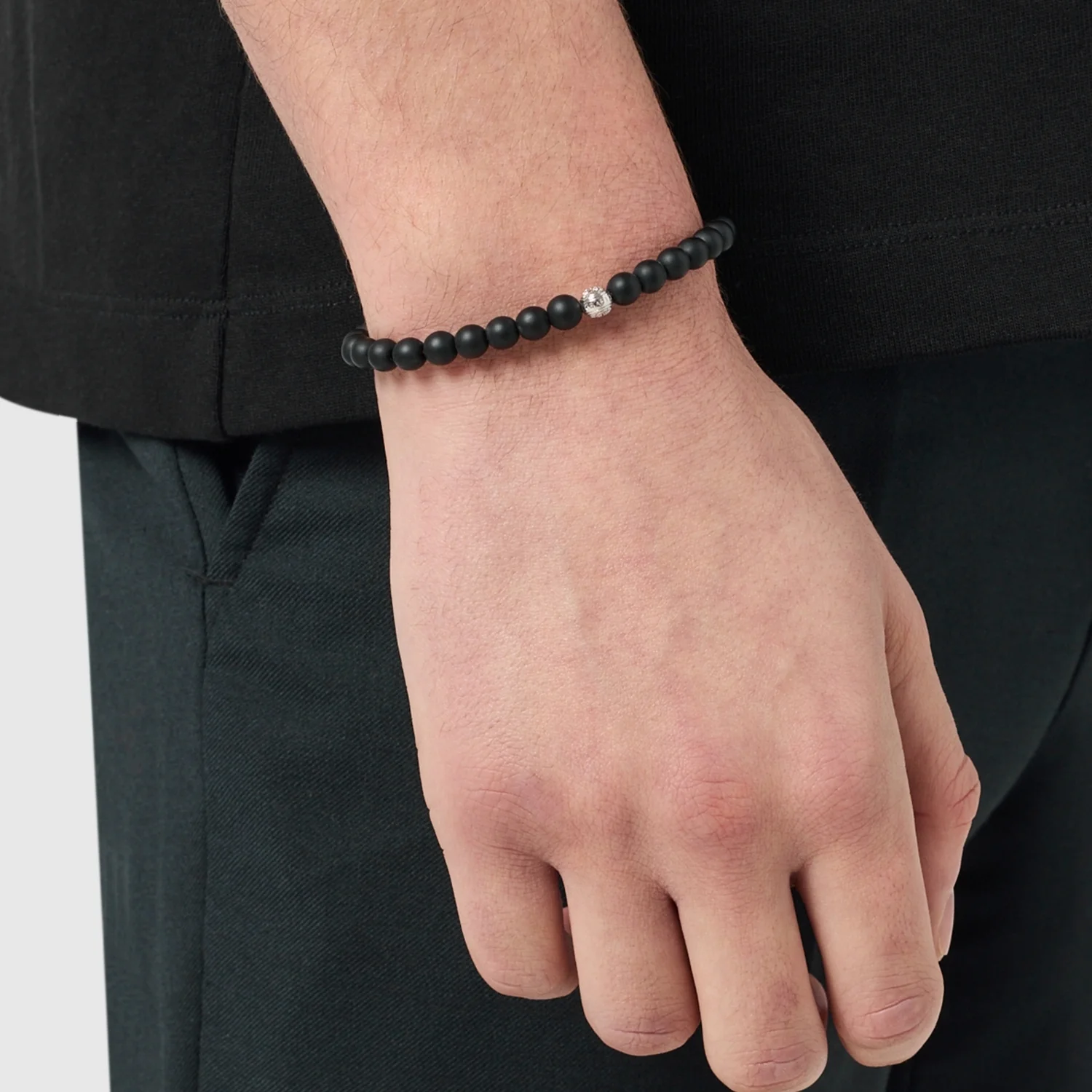 Onyx Bead Lock Bracelet (Silver) - Image 2