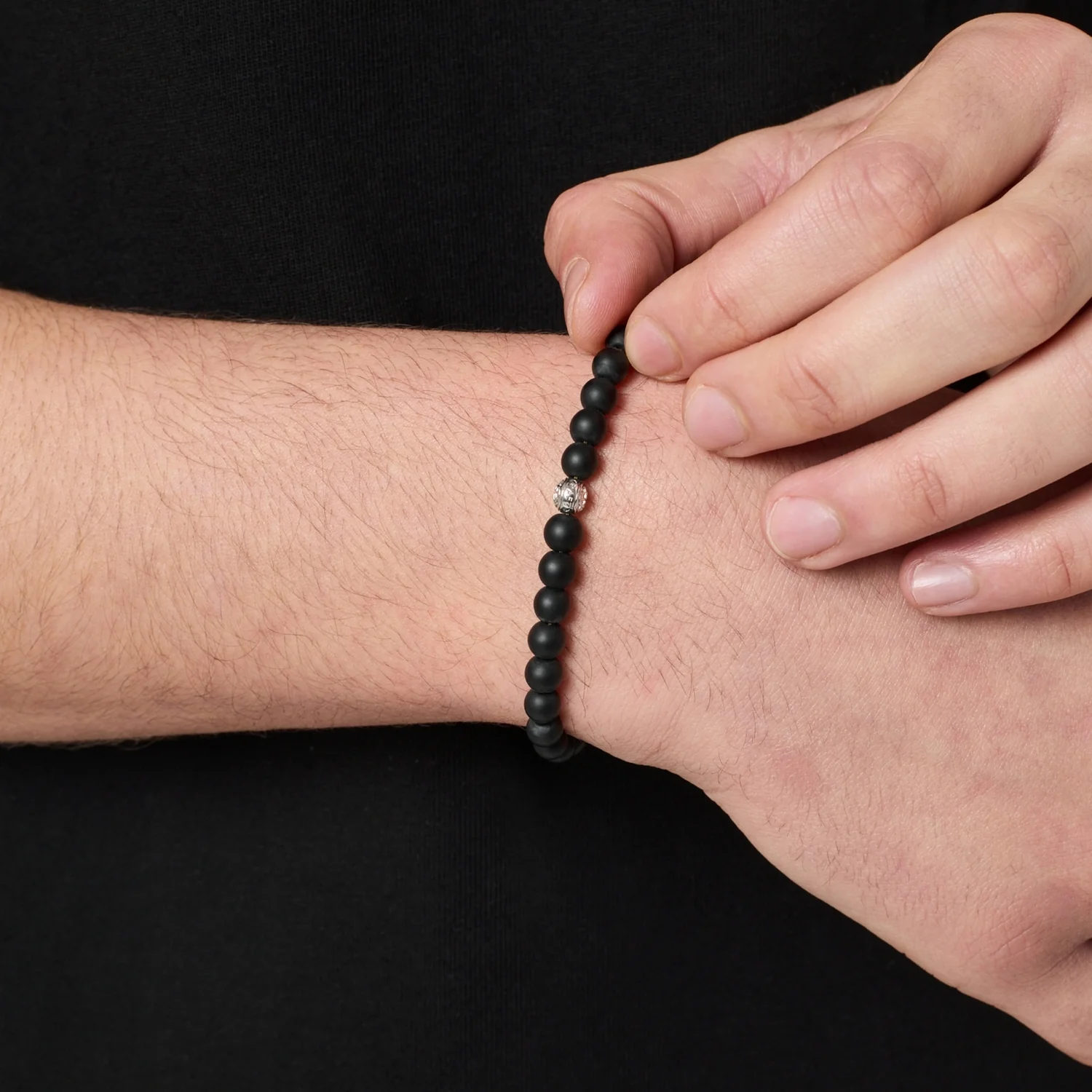 Onyx Bead Lock Bracelet (Silver) - Image 3