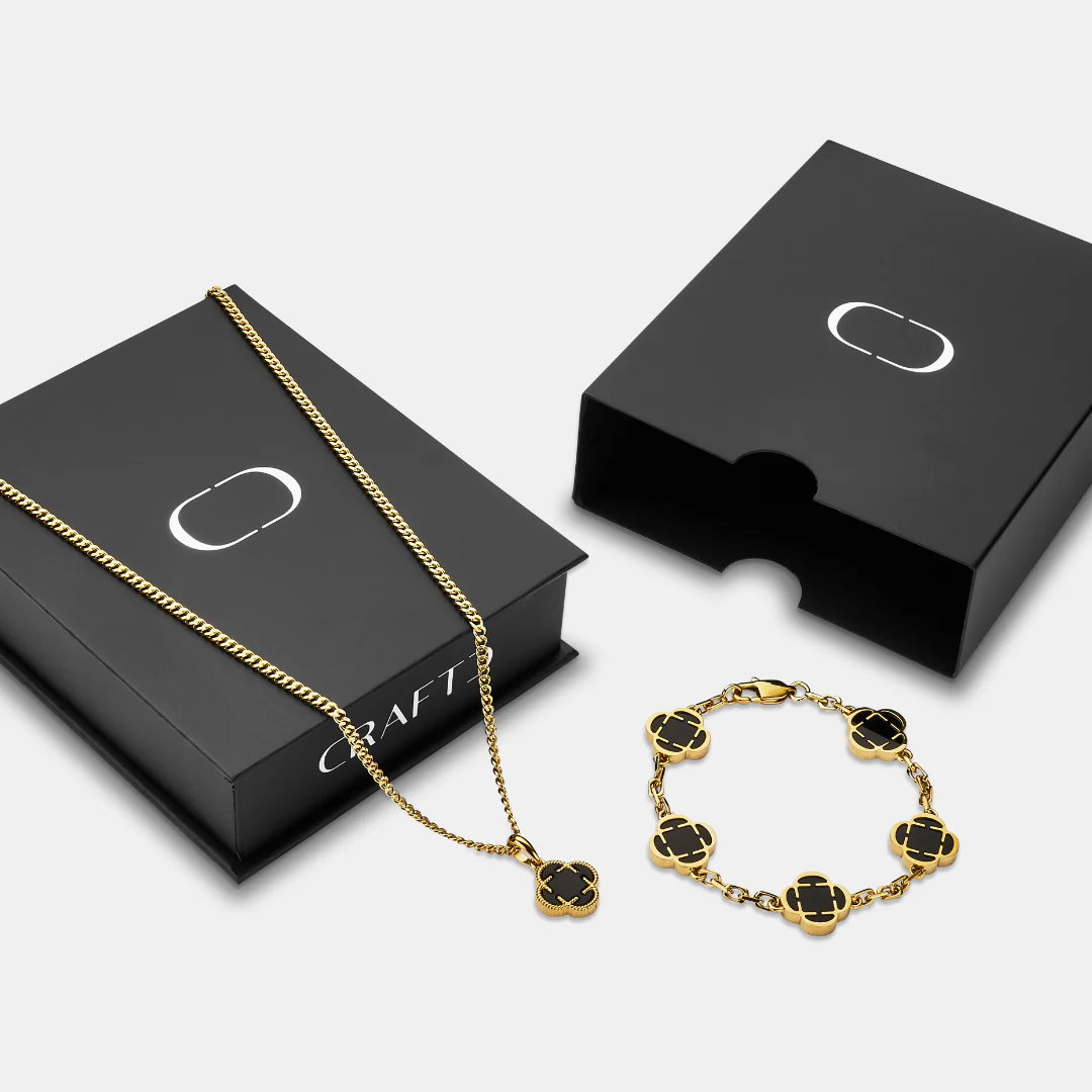 Onyx Clover Pendant Gift Set (Gold) - Image 2