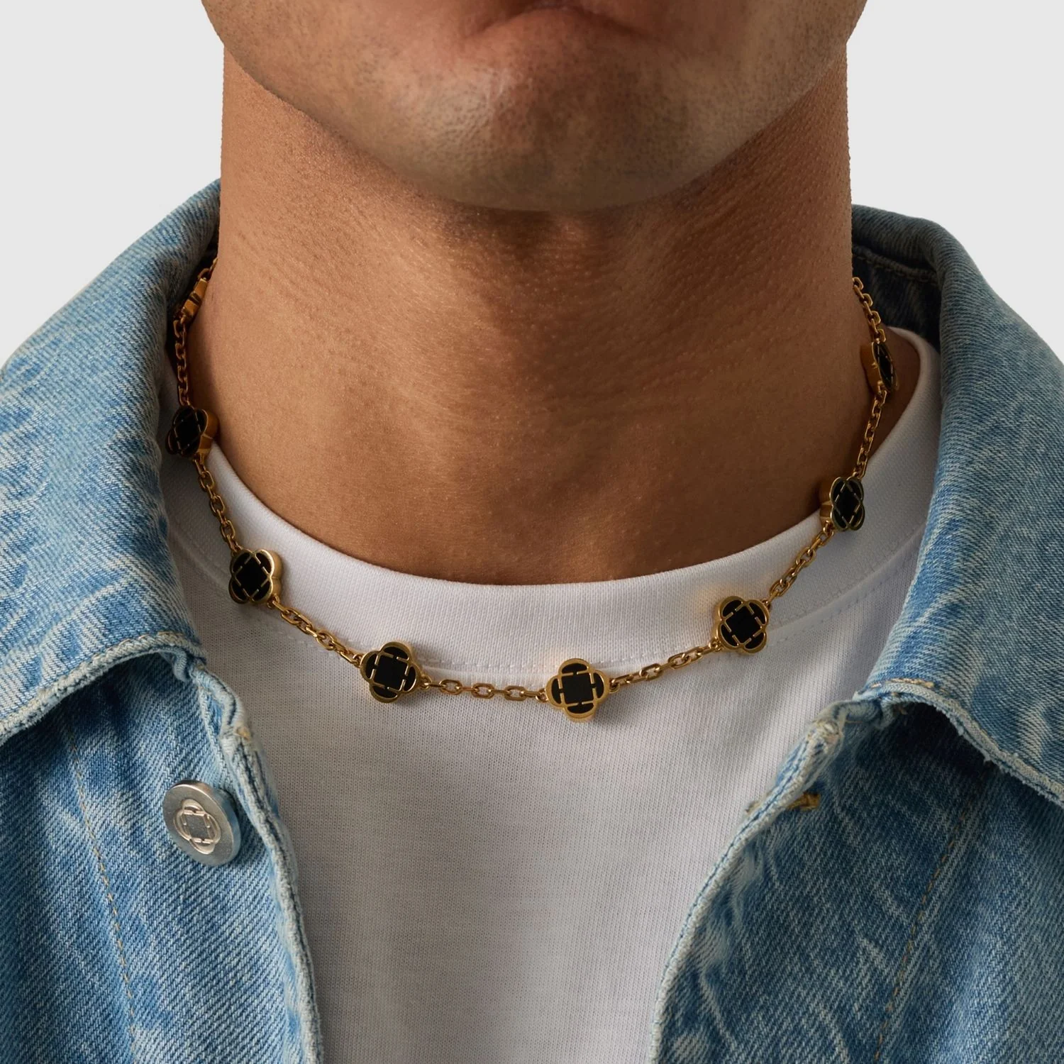 Onyx Clover Stone Necklace (Gold) - Image 5