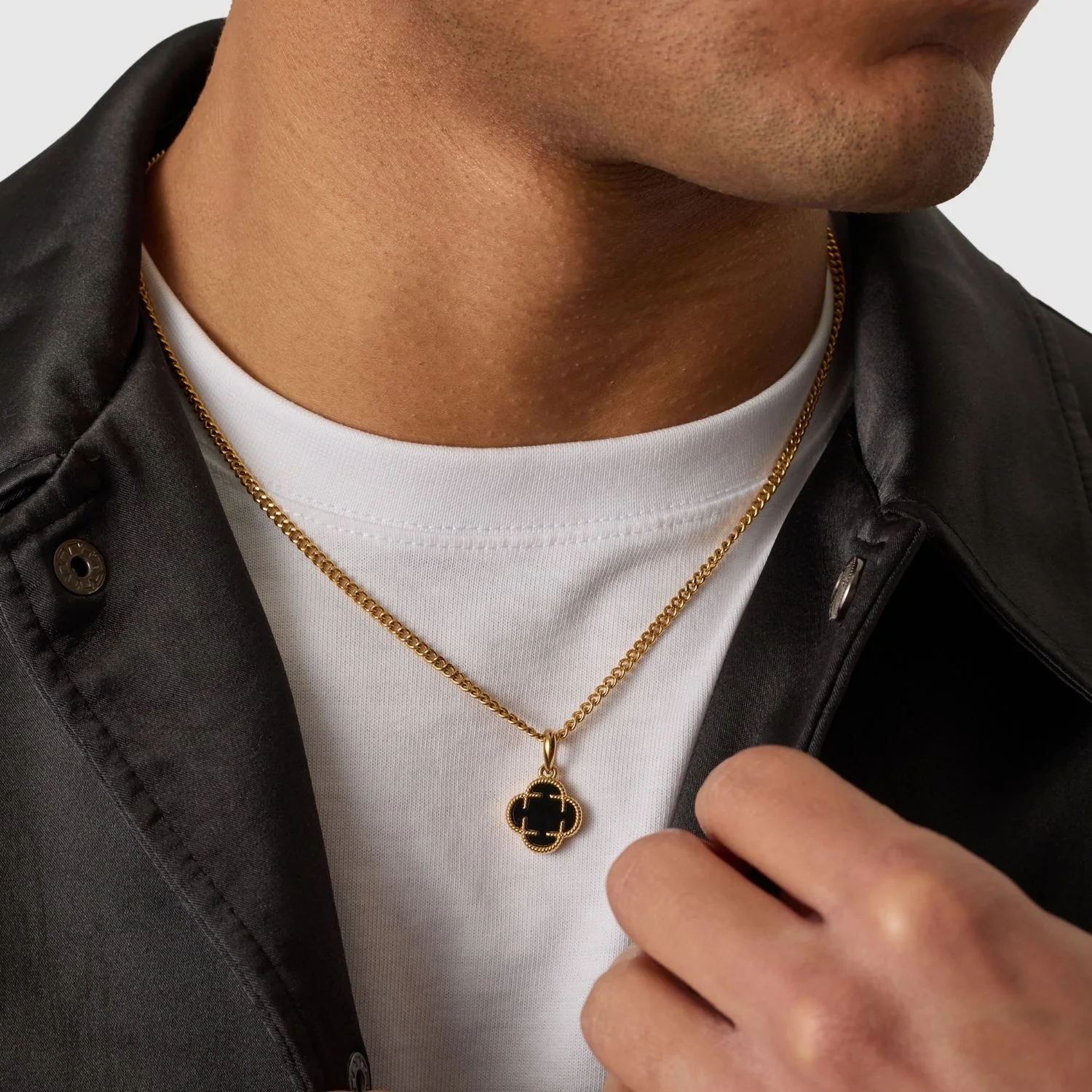 Onyx Clover Stone Pendant (Gold) - Image 5