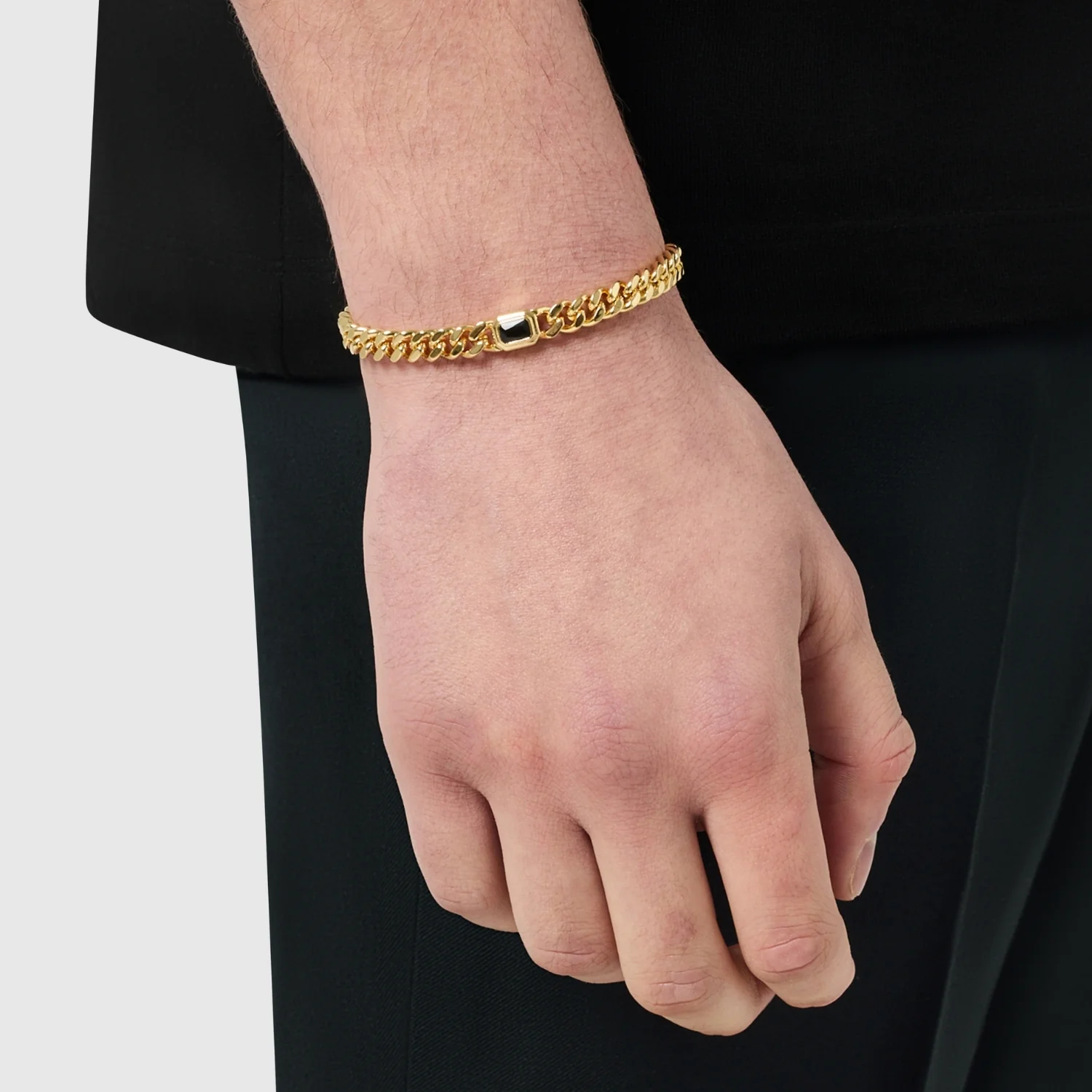 Onyx Cuban Bracelet (Gold) 6mm - Image 2