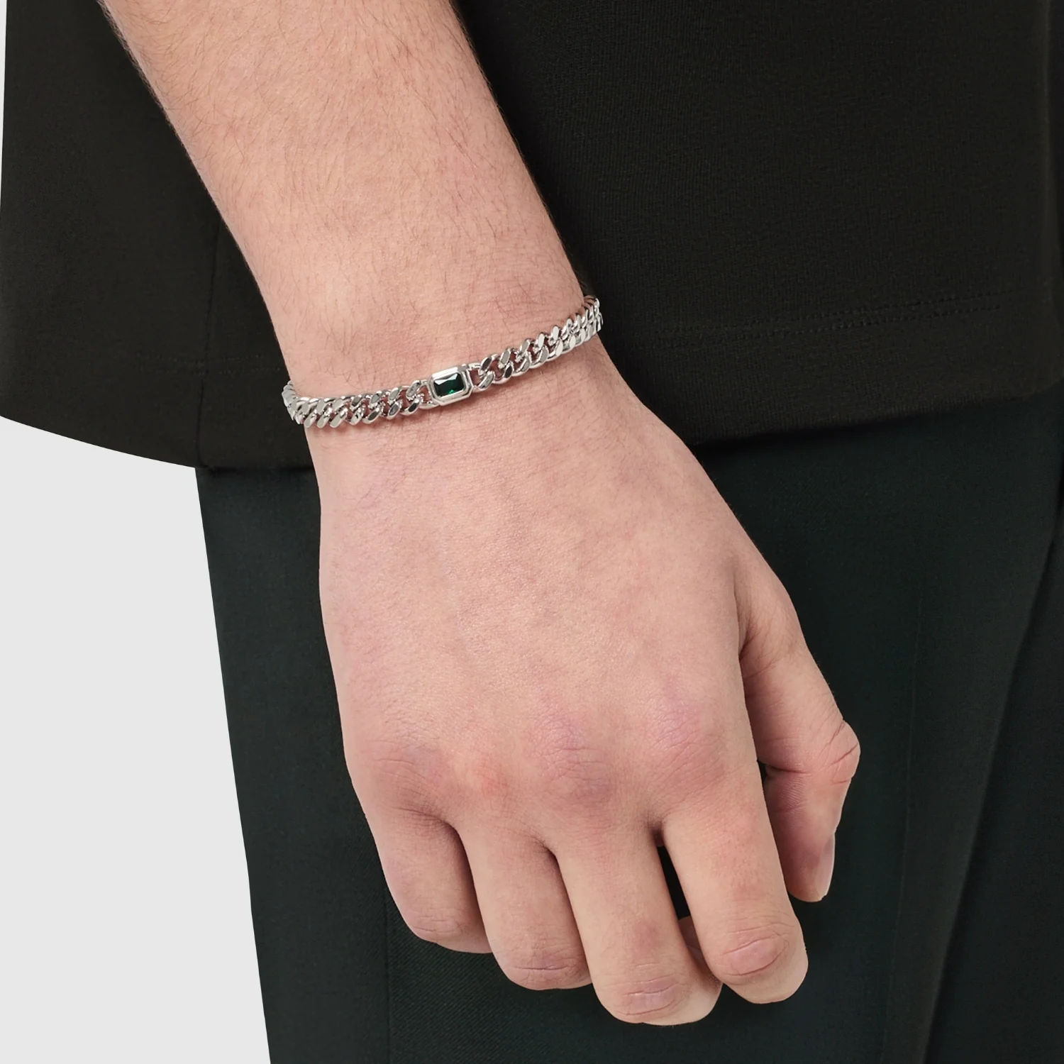 Onyx Cuban Bracelet (Silver) 6mm - Image 2