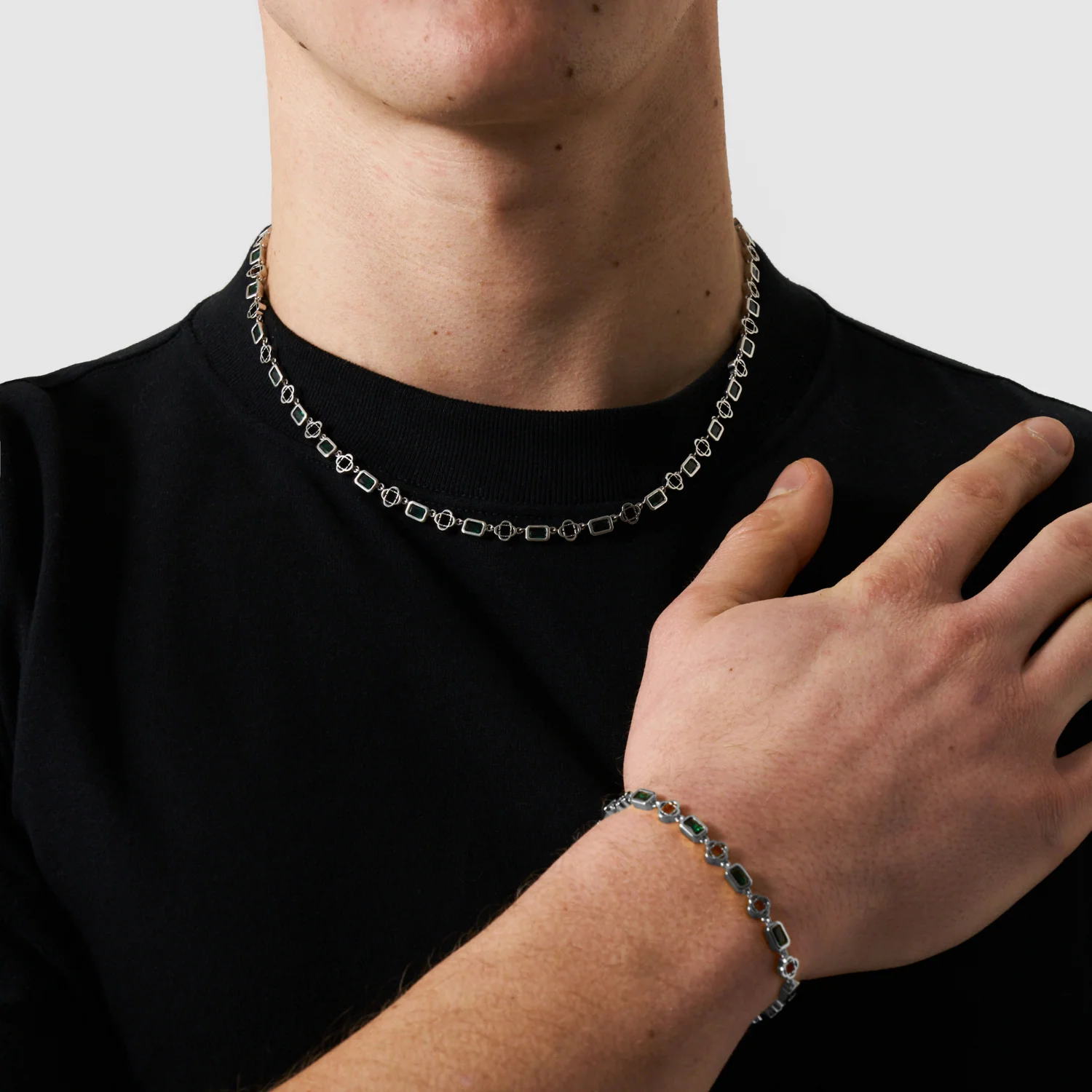 Onyx Gemstone Clover Bracelet (Silver) - Image 3
