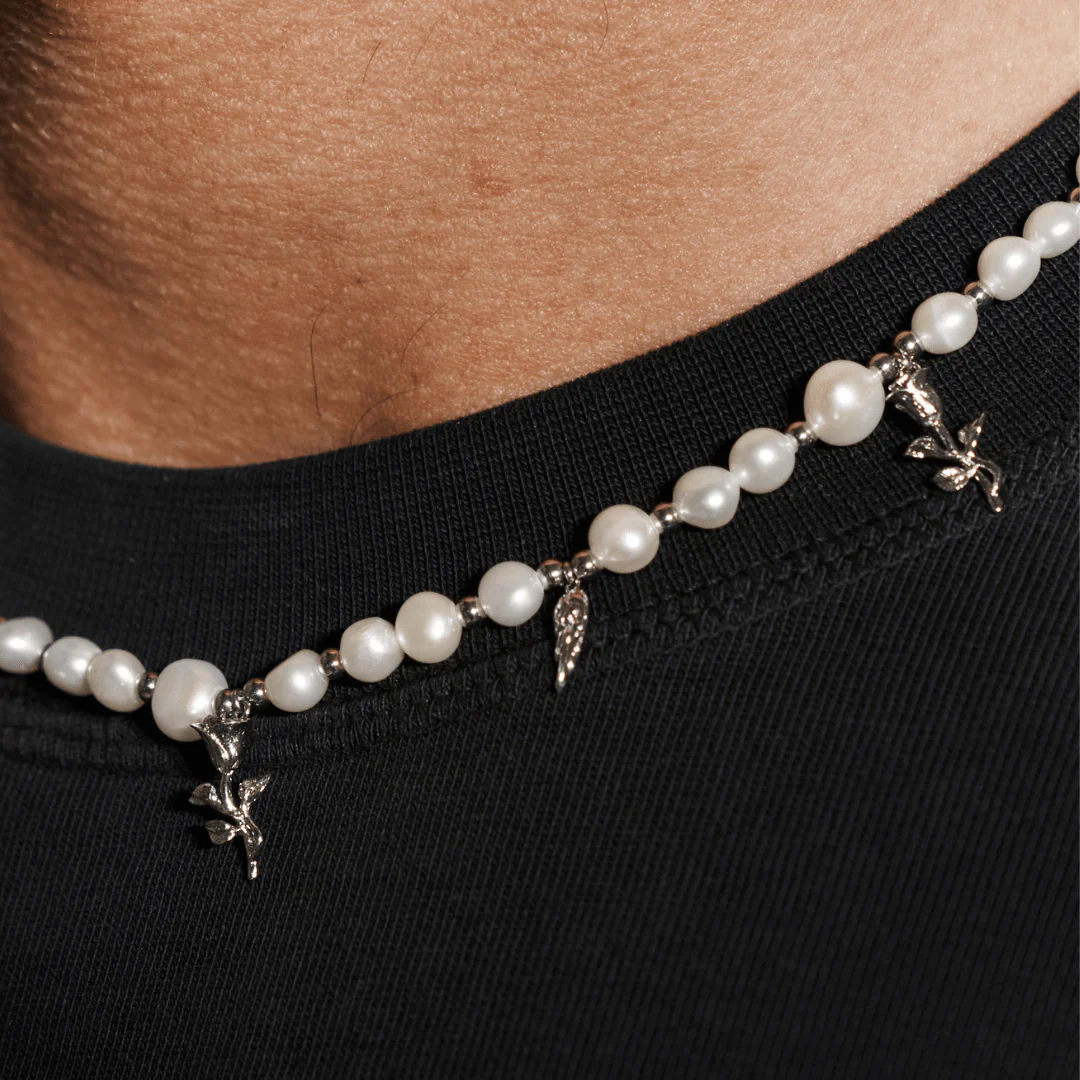 Pendant Real Pearl Necklace (Silver) - Image 4