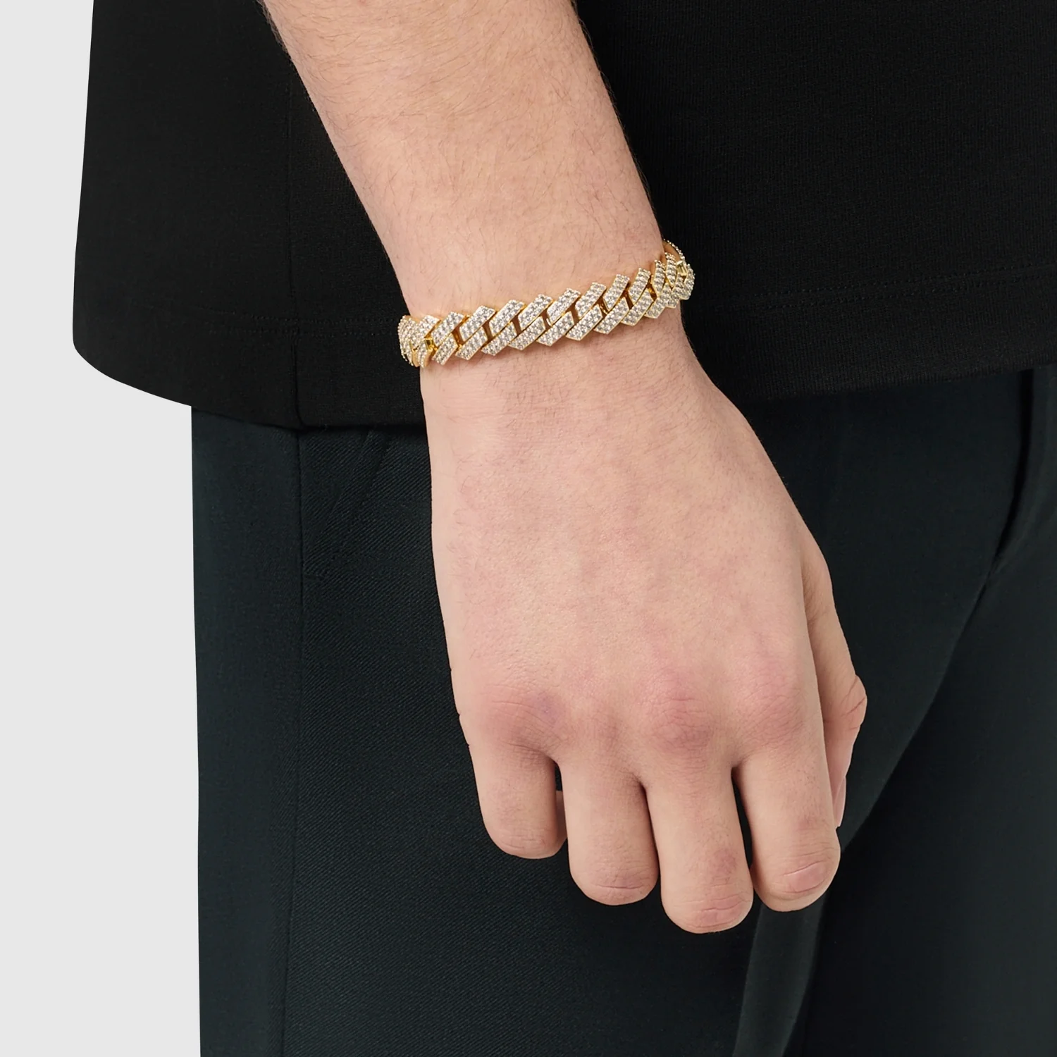 Prong Link Iced Cuban Bracelet (Gold) 12mm - Image 2