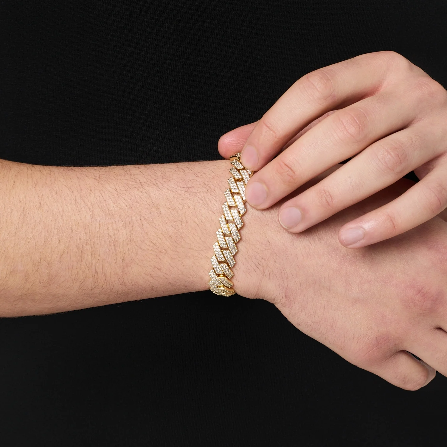 Prong Link Iced Cuban Bracelet (Gold) 12mm - Image 3