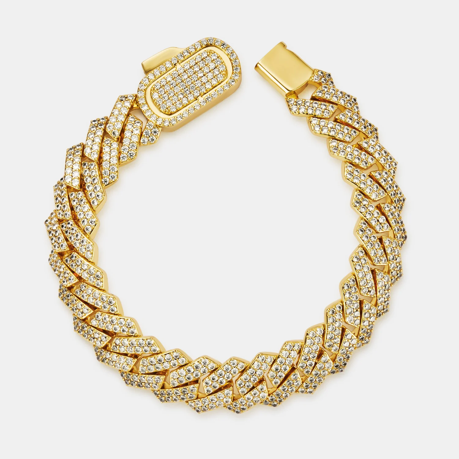 Prong Link Iced Cuban Bracelet (Gold) 12mm - Image 4