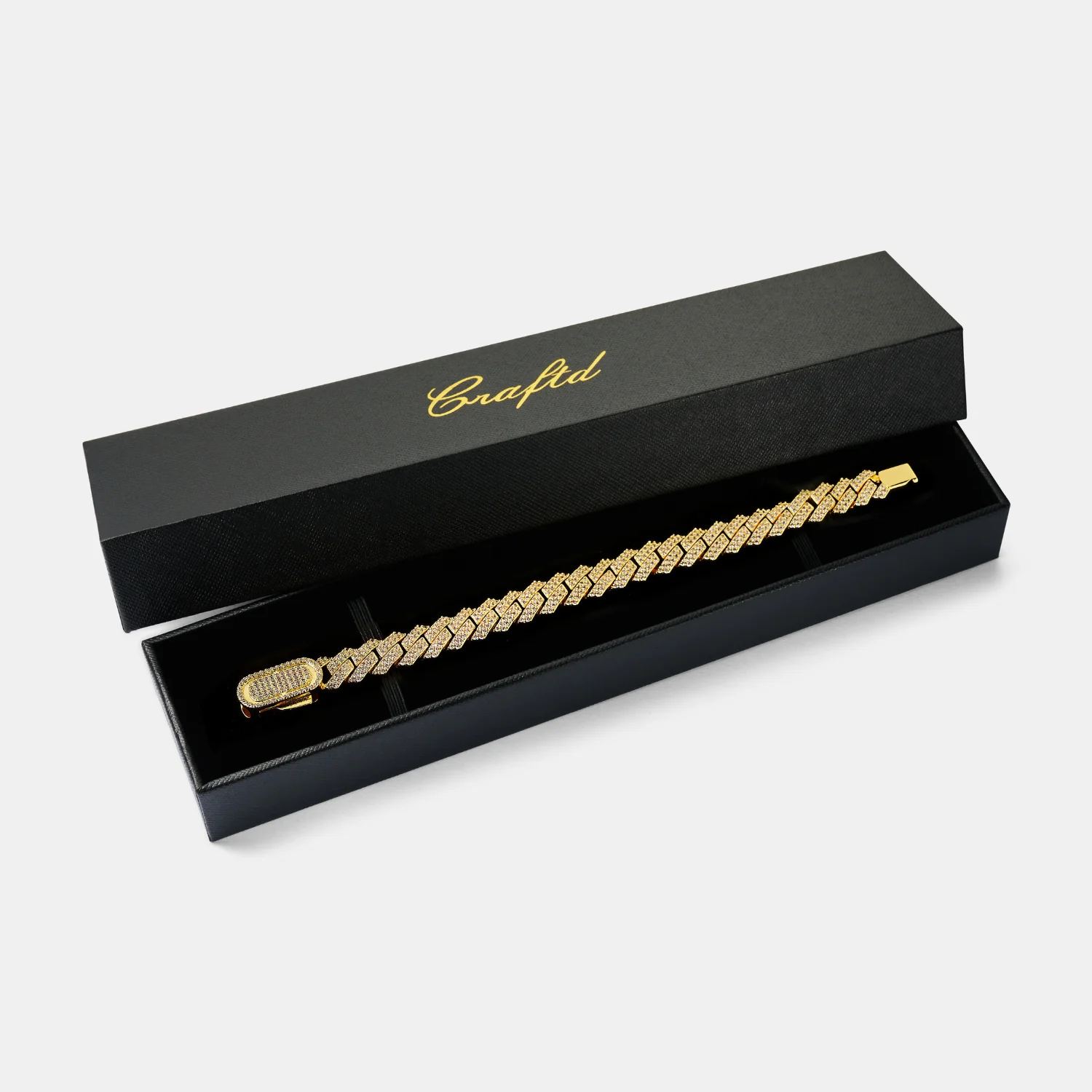 Prong Link Iced Cuban Bracelet (Gold) 12mm - Image 6