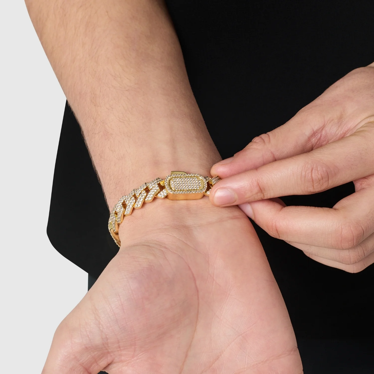 Prong Link Iced Cuban Bracelet (Gold) 12mm - Image 8