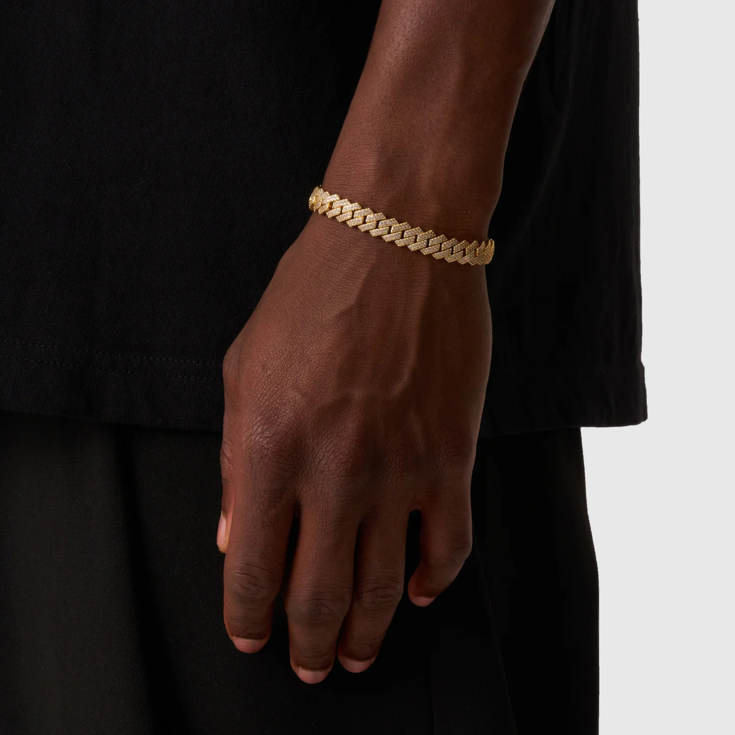 Prong Link Iced Cuban Bracelet (Gold) 8mm - Image 2