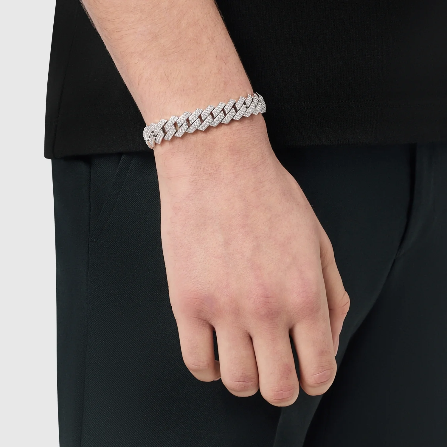 Prong Link Iced Cuban Bracelet (Silver) 12mm - Image 2