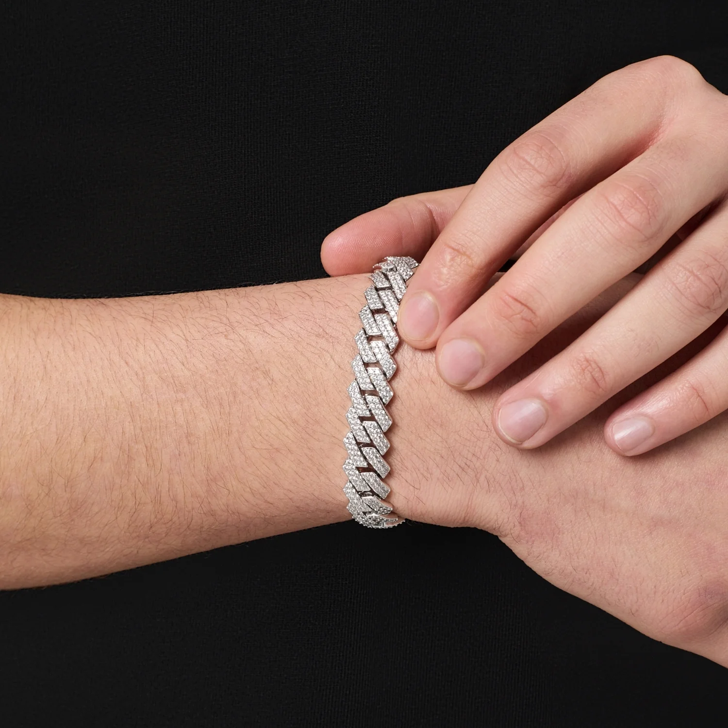 Prong Link Iced Cuban Bracelet (Silver) 12mm - Image 3