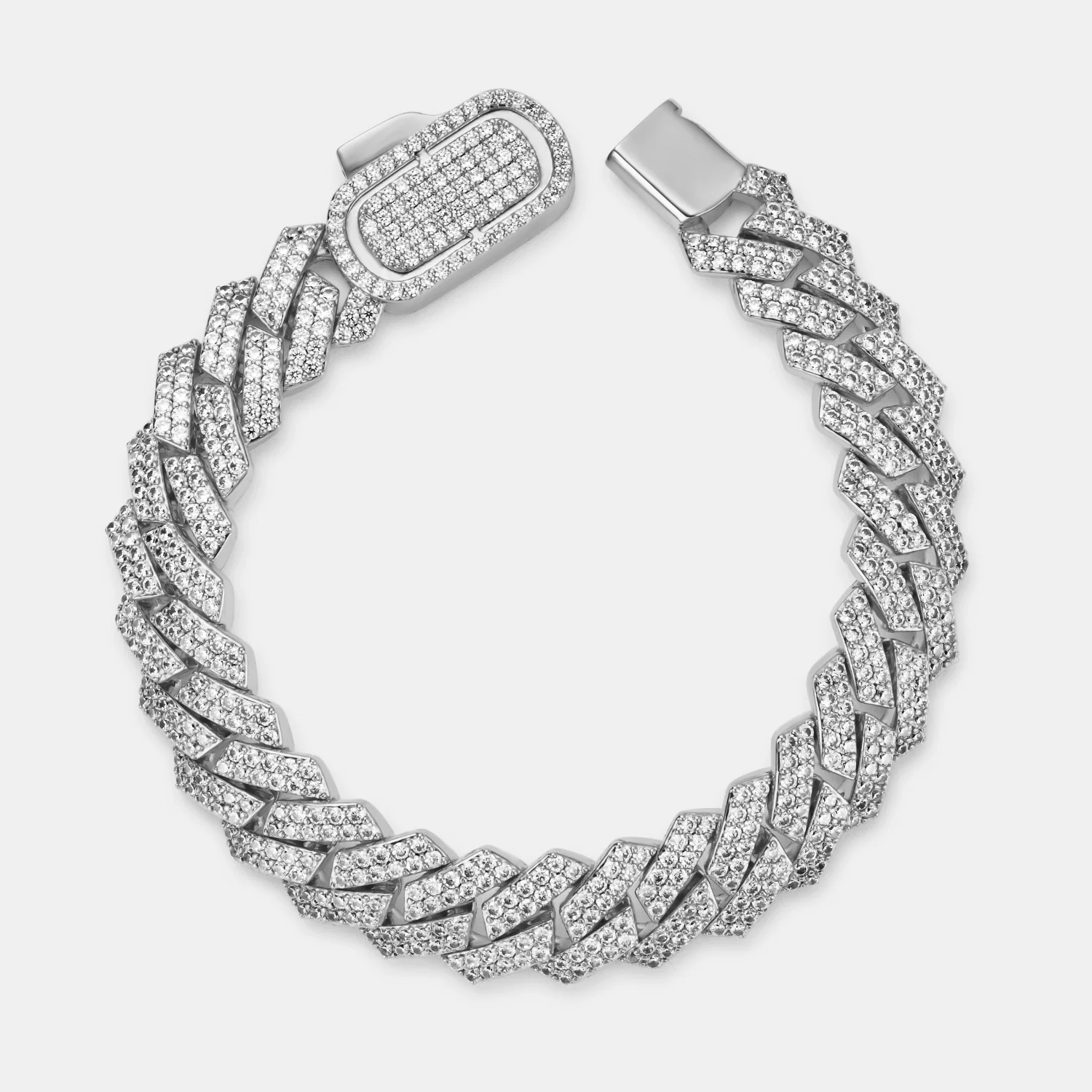Prong Link Iced Cuban Bracelet (Silver) 12mm - Image 4