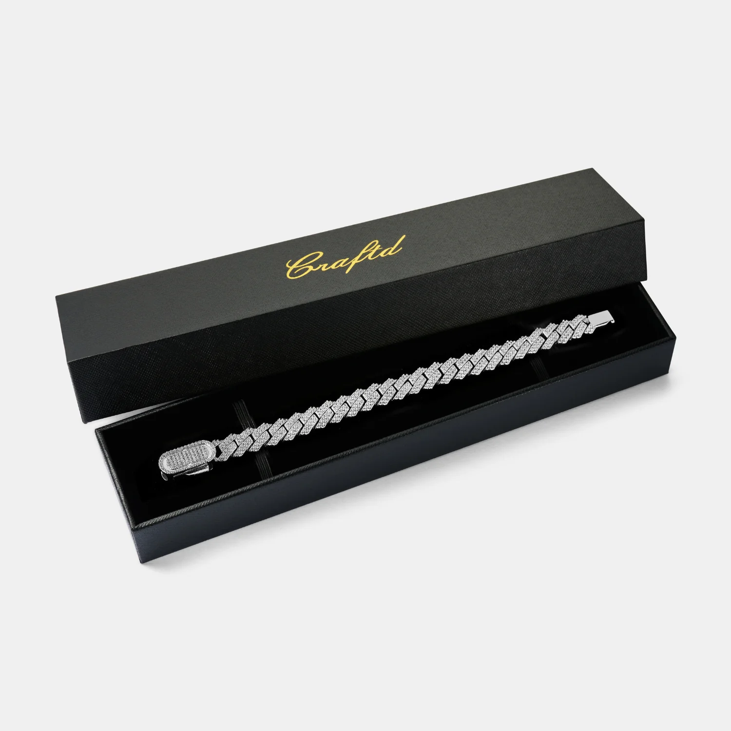 Prong Link Iced Cuban Bracelet (Silver) 12mm - Image 5