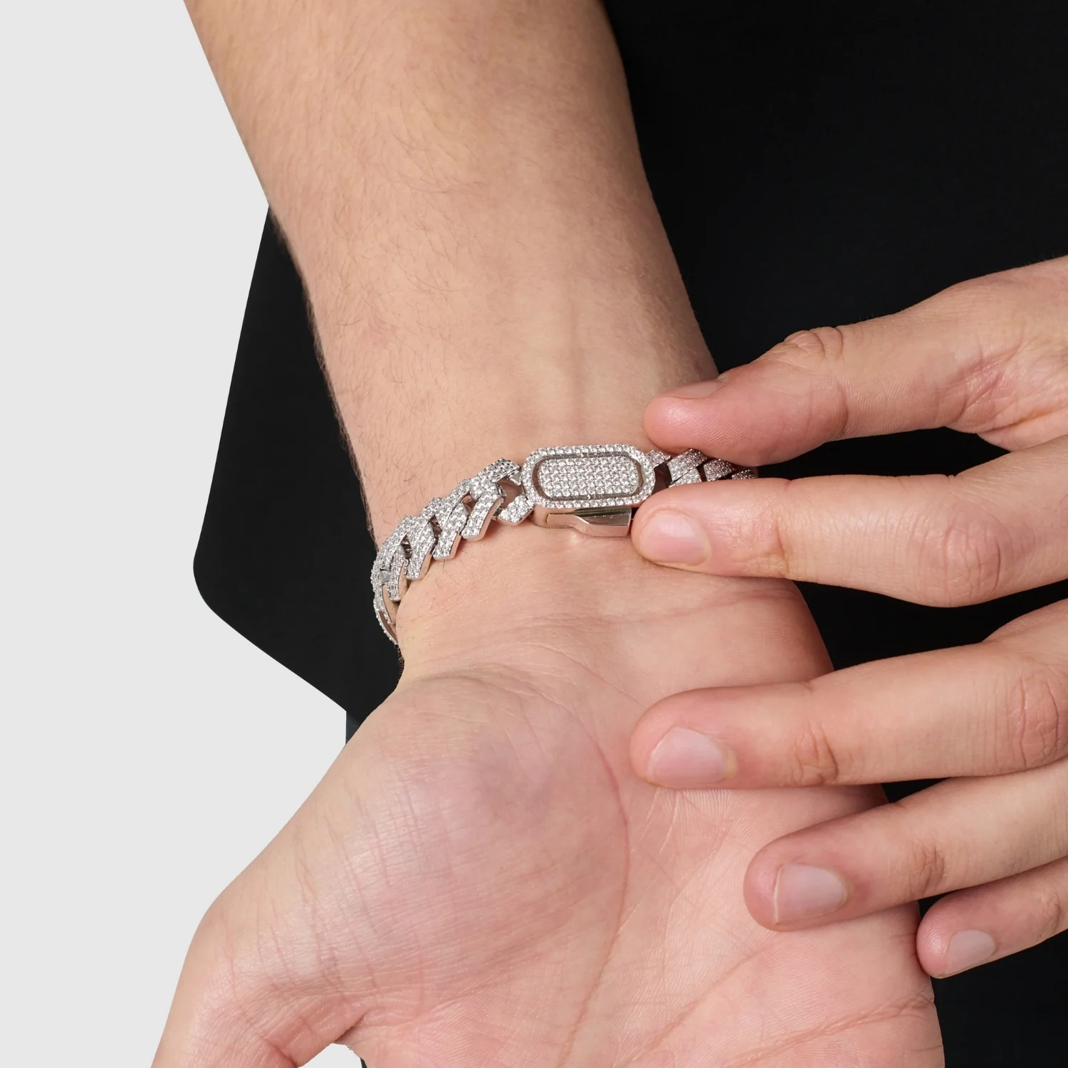 Prong Link Iced Cuban Bracelet (Silver) 12mm - Image 6