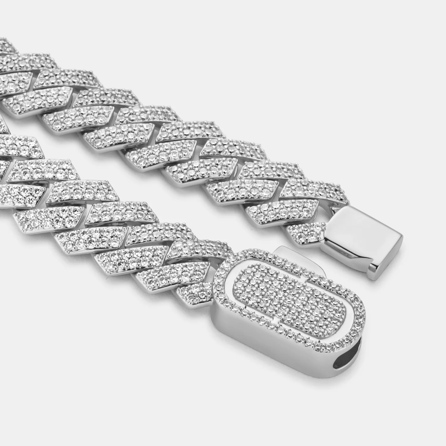 Prong Link Iced Cuban Bracelet (Silver) 12mm - Image 7