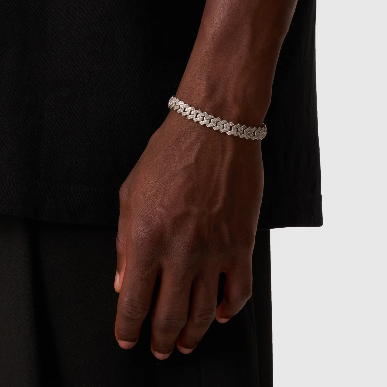 Prong Link Iced Cuban Bracelet (Silver) 8mm - Image 2