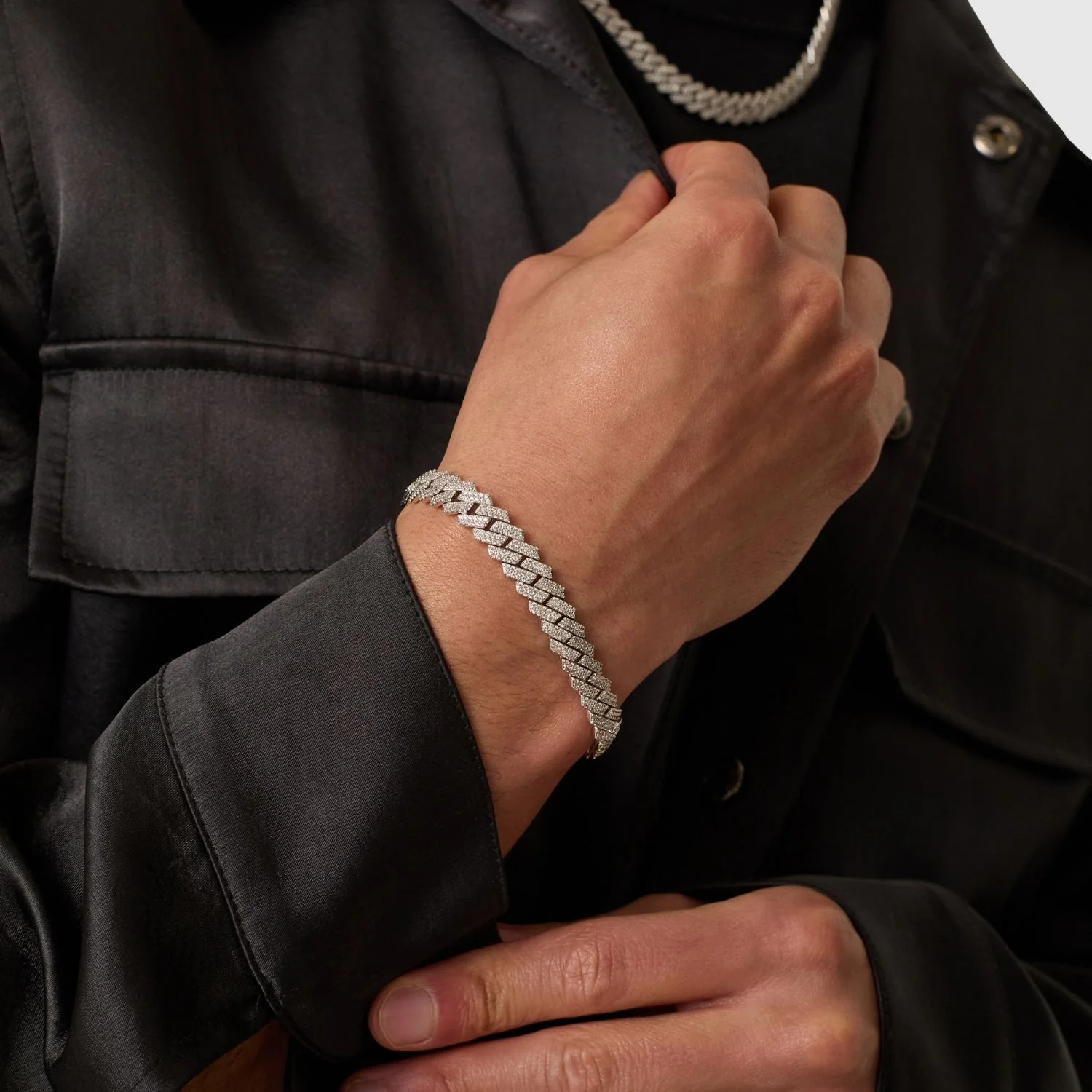 Prong Link Iced Cuban Bracelet (Silver) 8mm - Image 5