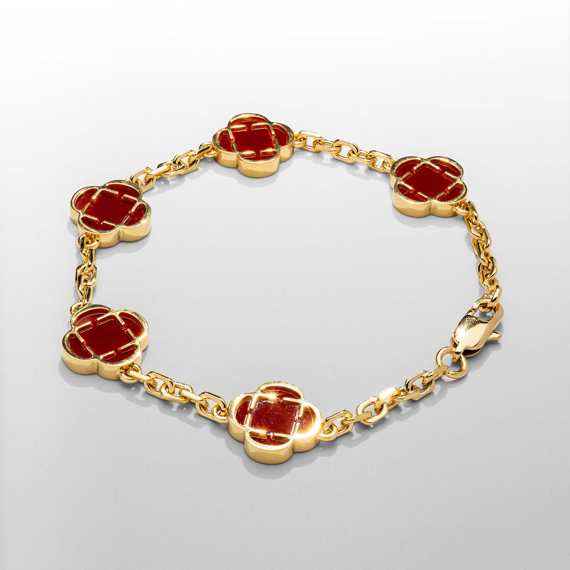 Red Clover Stone Bracelet (Gold) - Image 5